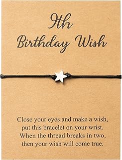 9th Birthday Wish Bracelet, Adjustable Star Cord Bracelets with Make A Wish Cards, Friendship Simple Handmade Bracelet Birthday Gift for Daughter Friends Girls Sister