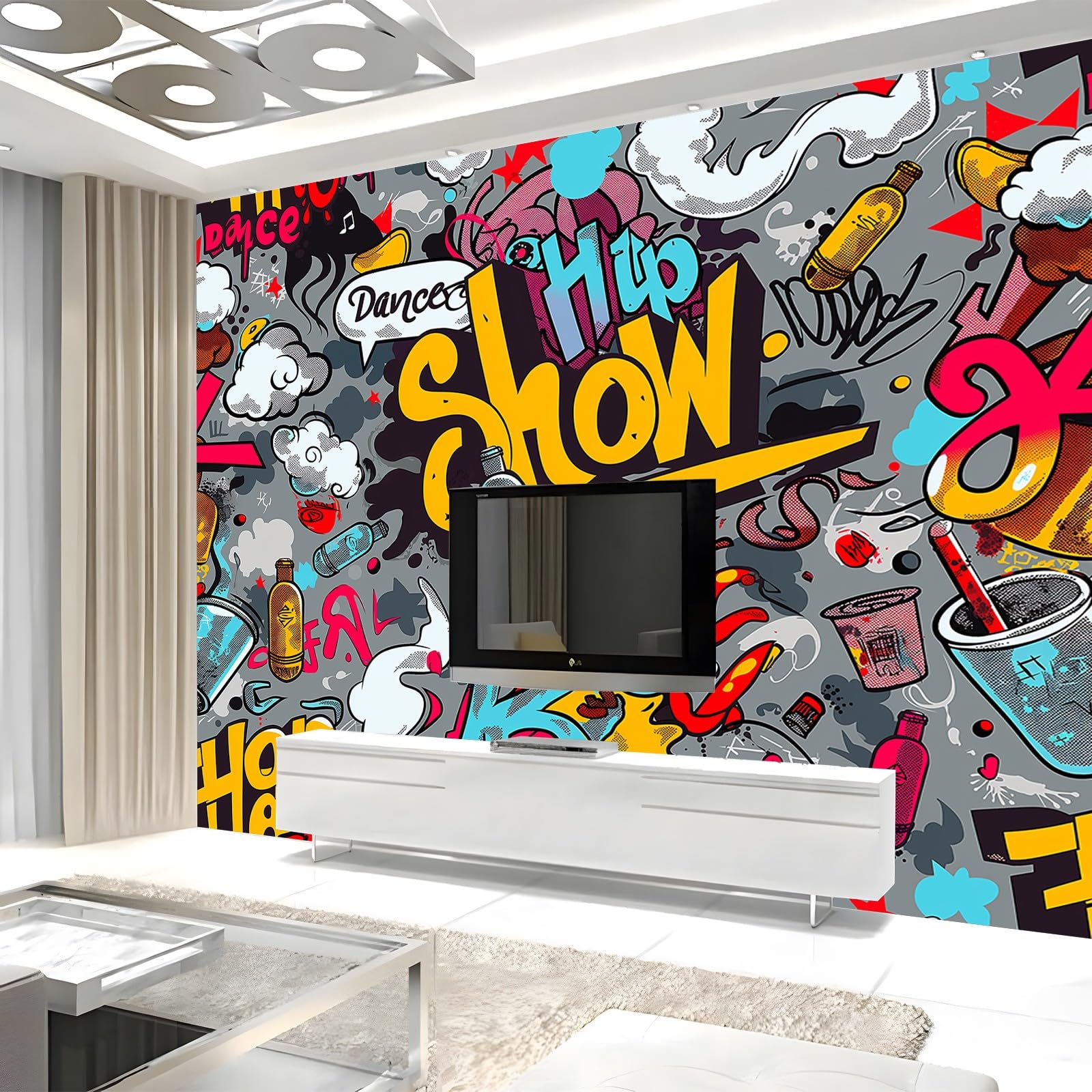 Carta da Parati Danza Hip Hop Dei Graffiti Dipinti 250x175 cm Art Sfondo Murale Fotografica per Soggiorno Camera Ristorante Camera dei Bambini e Decorazione da Parete