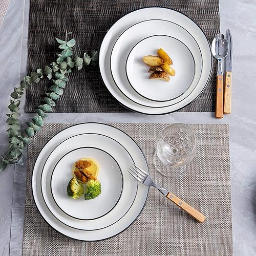 Miniatura 6 de YOLIFE Juego de 6 platos pequeños de porcelana para postre, platos de cerámica con borde negro de 6 pulgadas, platos para servir aperitivos para