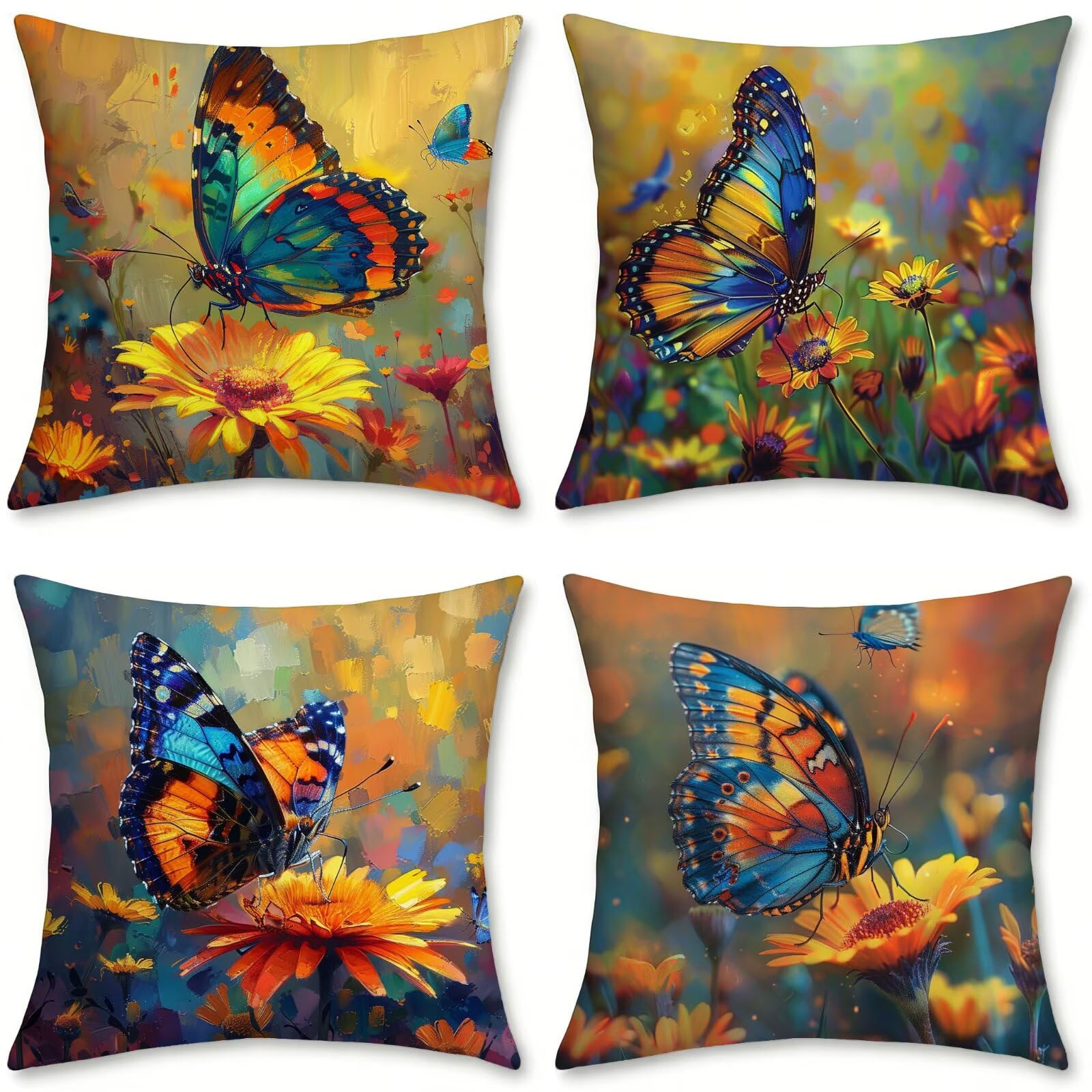 Coussin Canape Papillons Coussin Exterieur Lot de 4 Taie Oreiller, Coussins Décoratifs Jaune Coussins Canapé Velours Housse Oreiller Impermeable, Deco Jardin Exterieur, Deco Printemps, 35x35cm, o-399