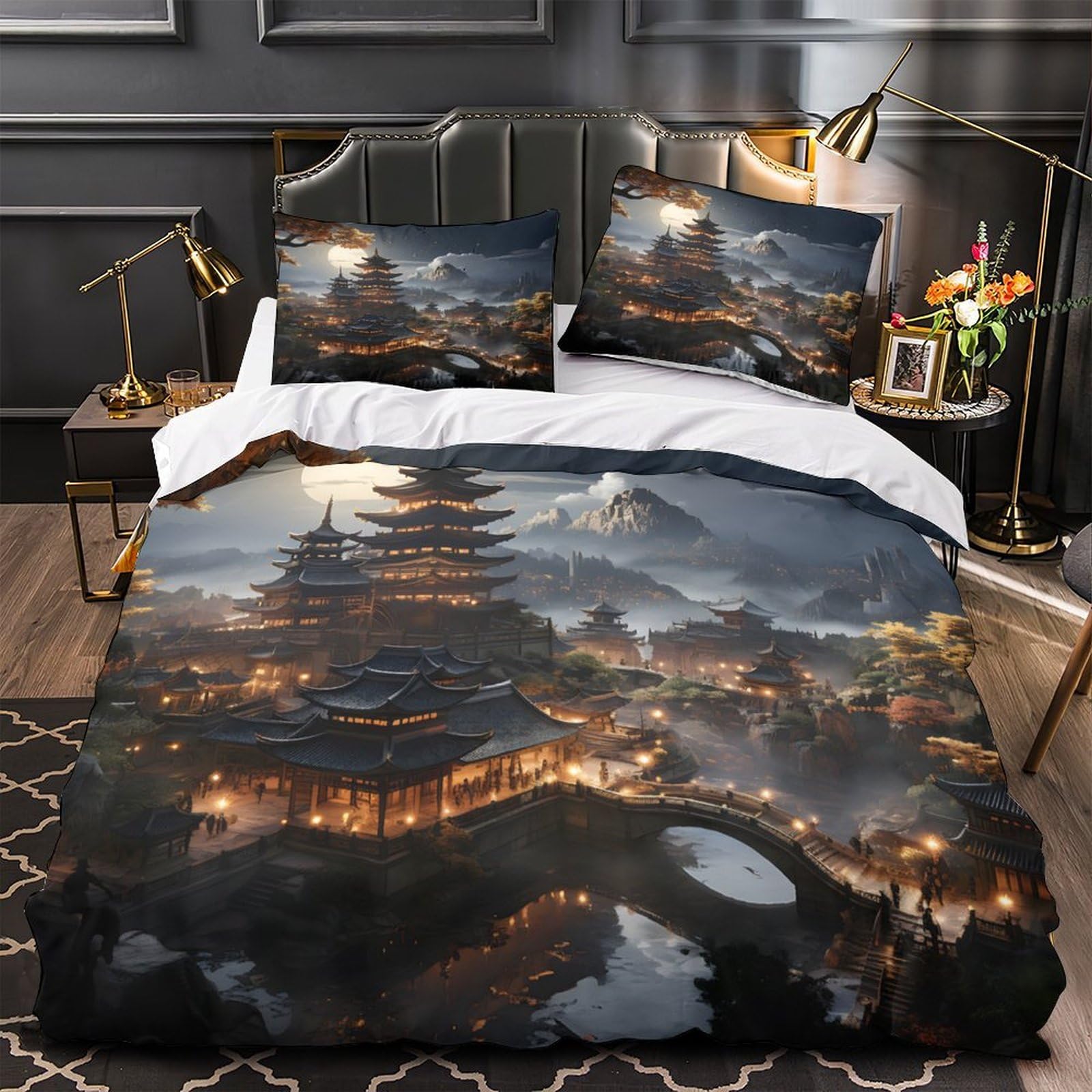 Housse de couette pagode ancienne en microfibre premium douce 3D