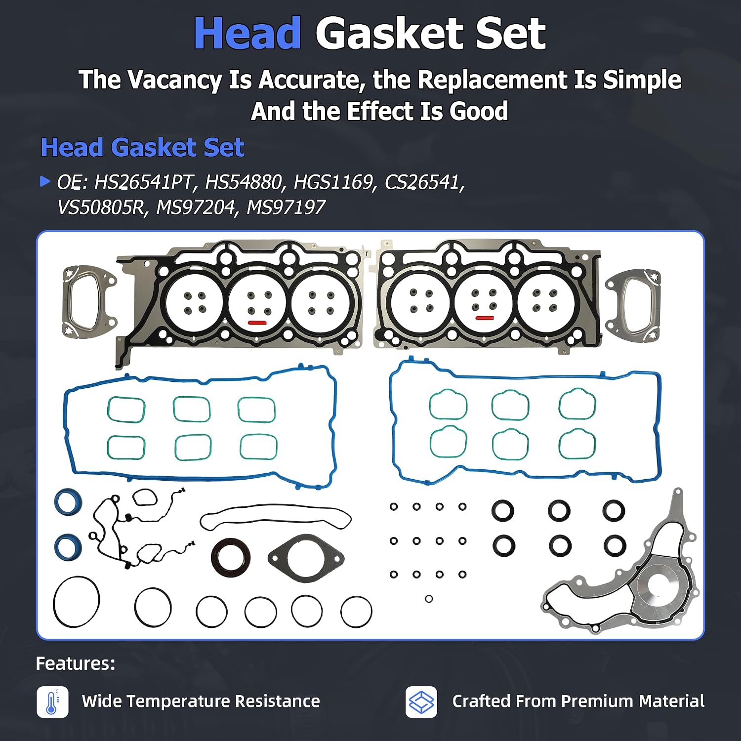 3.6 Head Gasket Set Fit for Chrysler 200 300 Town & Country Dodge Jeep Grand Cherokee Wrangler Ram 1500 C/V Volkswagen 3.6L V6 DOHC 2011-2020 HS26541PT HS54880 HGS1169