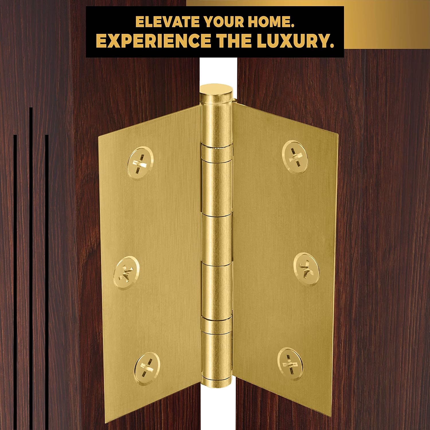 Heavy Duty Door Hinge Matte Brass Ball Bearing 3x3 Inch Heavy Duty with Decorative Screw-on Tips Included - Set of 2 Solid Brass Hinges (Satin Brass)