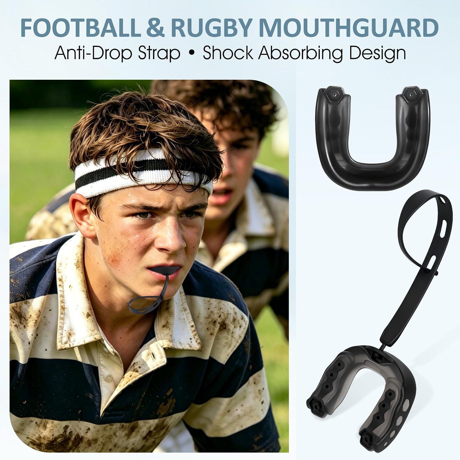 Football Mouth Guard, 2Pack Youth Mouth Guard Soft Mouthpiece, Professional Sports MouthGuard for Boxing, Hockey, Basketball, Lacrosse (Black)