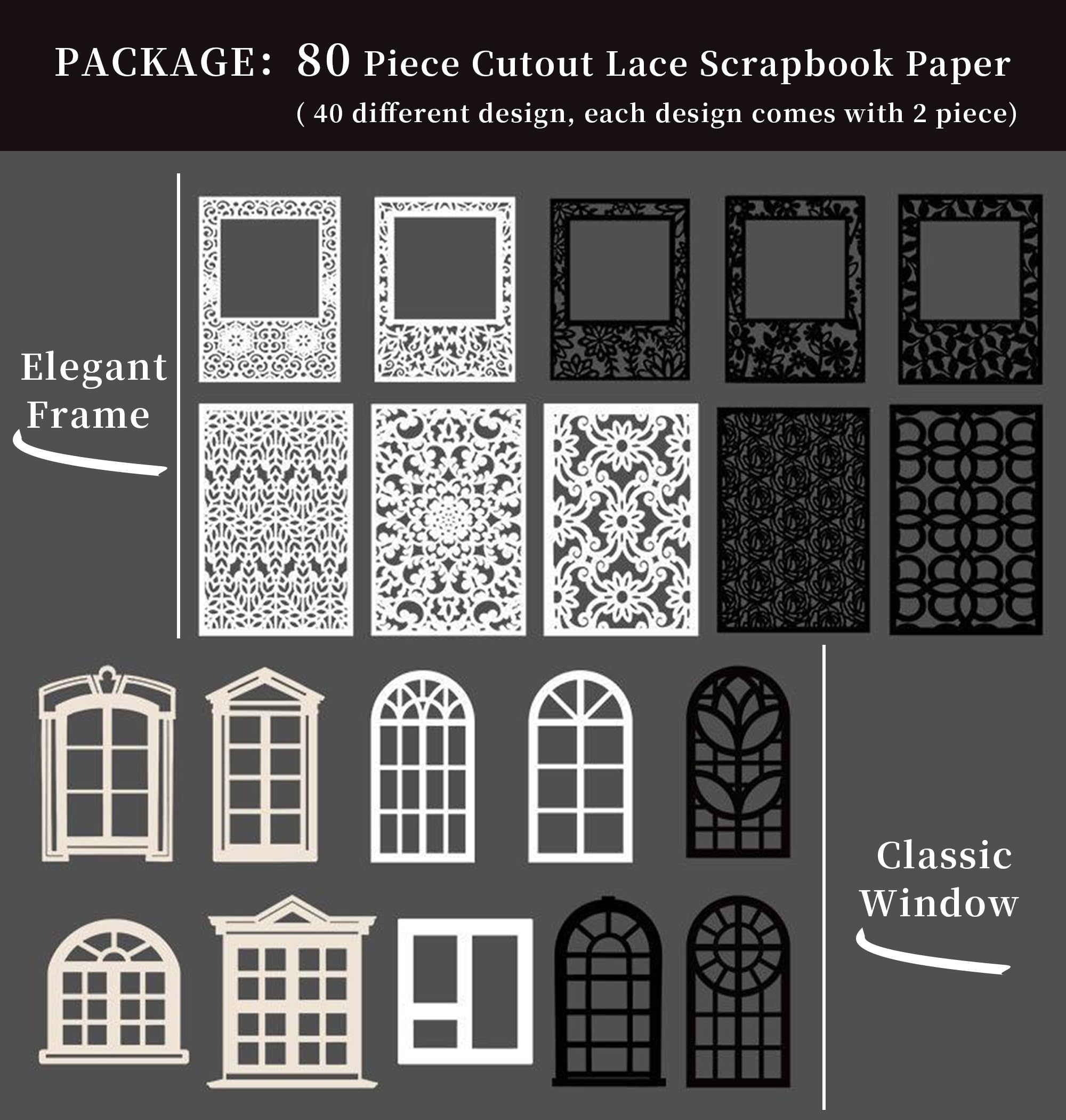 80 Stück Vintage-Spitzen-Dekopapier – 4 Designs, Für Scrapbooking, Karten, Alben