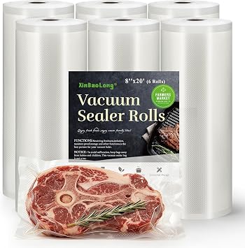 Vacuum Sealer Bags 6 Rolls 8"x20 Freezer Bags, 120Feet | Commercial Grade, BPA Free, Customized Size, Sous Vide Cooking, Puncture Prevention, Kitchen Essentials, Kitchen Gadgets
