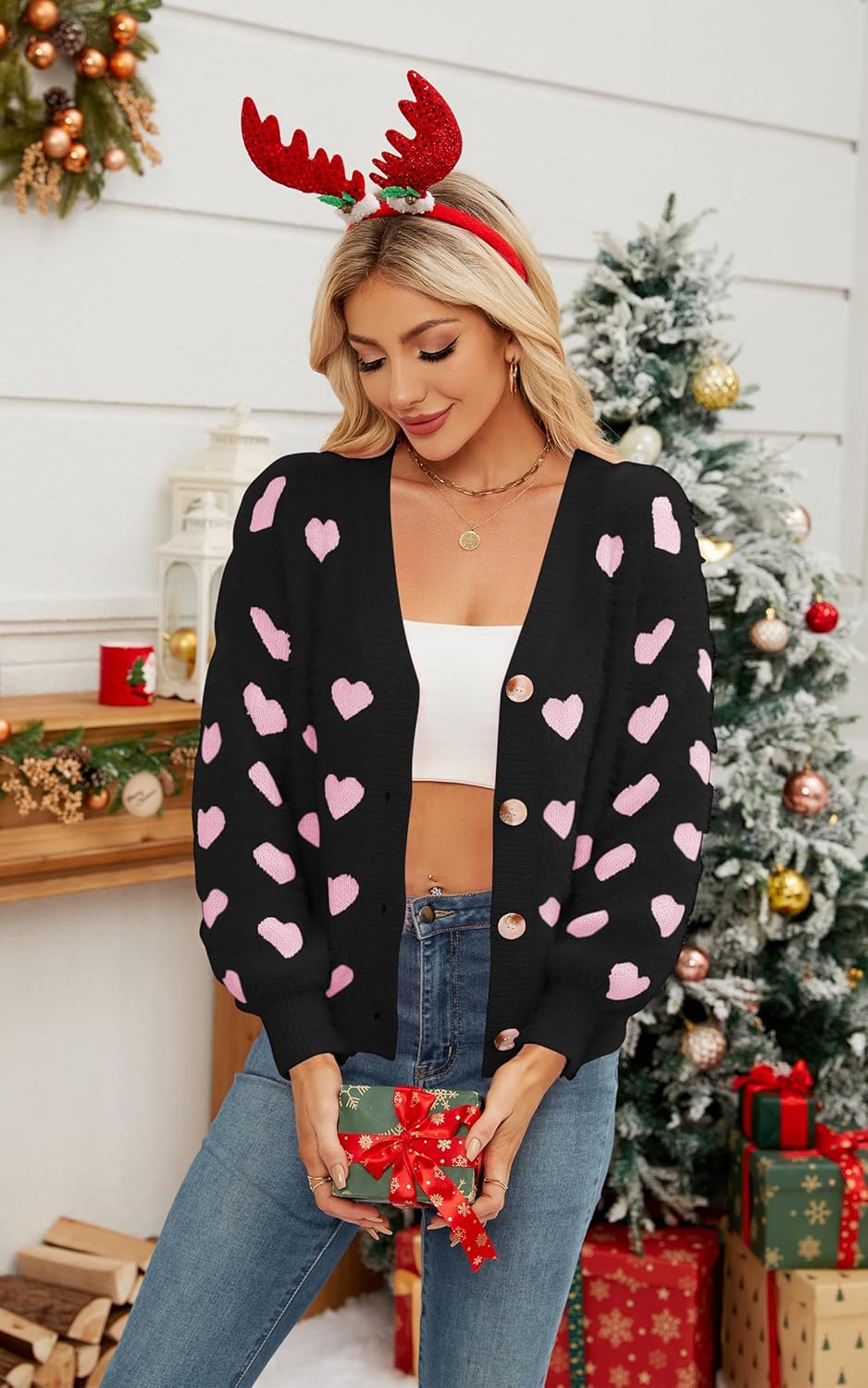 ECOWISH Women Floral Cropped Cardigan: Fall Long Sleeve Open Front Fuzzy Daisy Print Knit Sweaters Casual Y2k Outerwear - Image 9