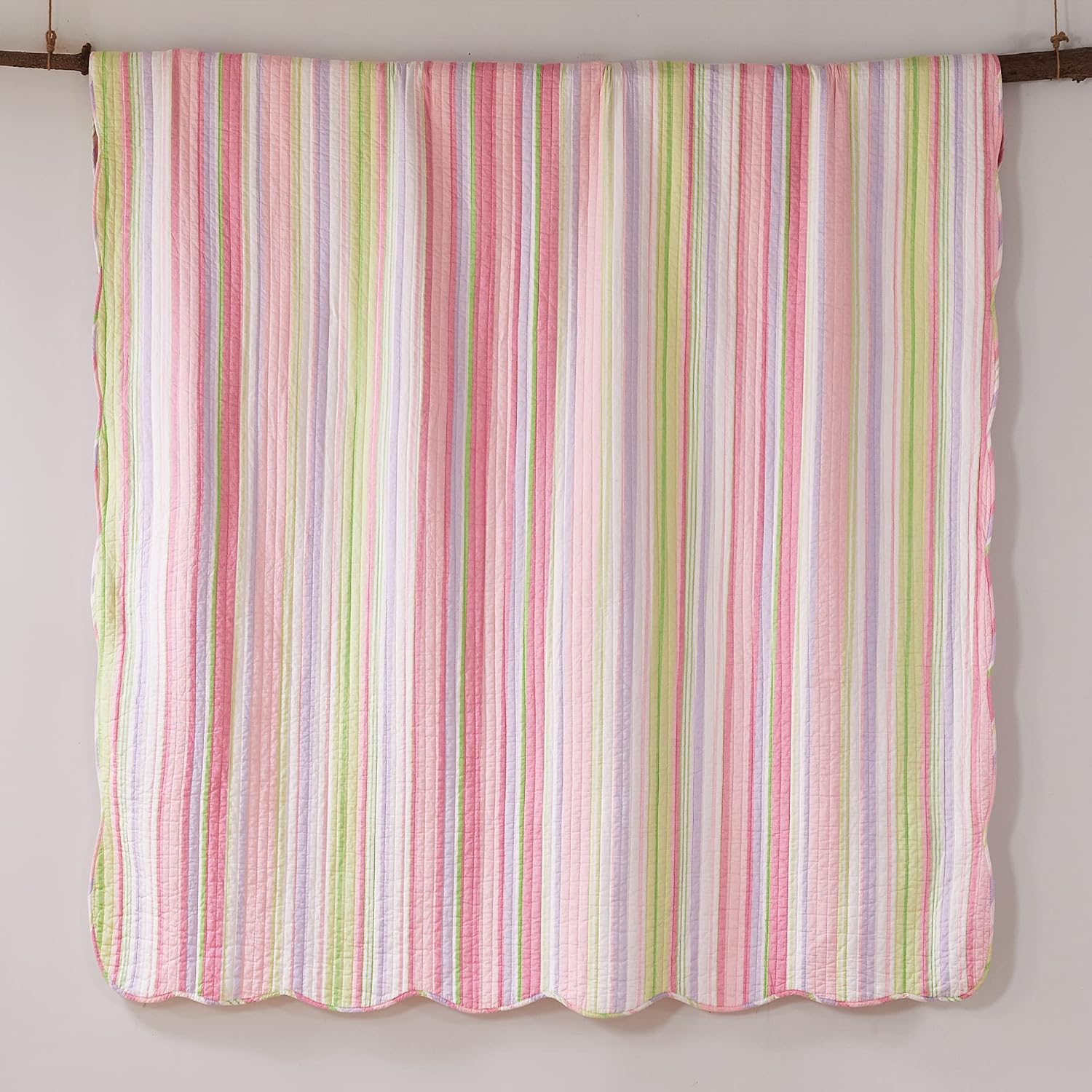 Levtex Home - Merrill Quilt Set - Full/Queen Quilt and Two Standard Shams - Striped - Pink, Green, and Purple - Quilt (86x86in.) and Shams (20x26in.) - Reversible - Cotton