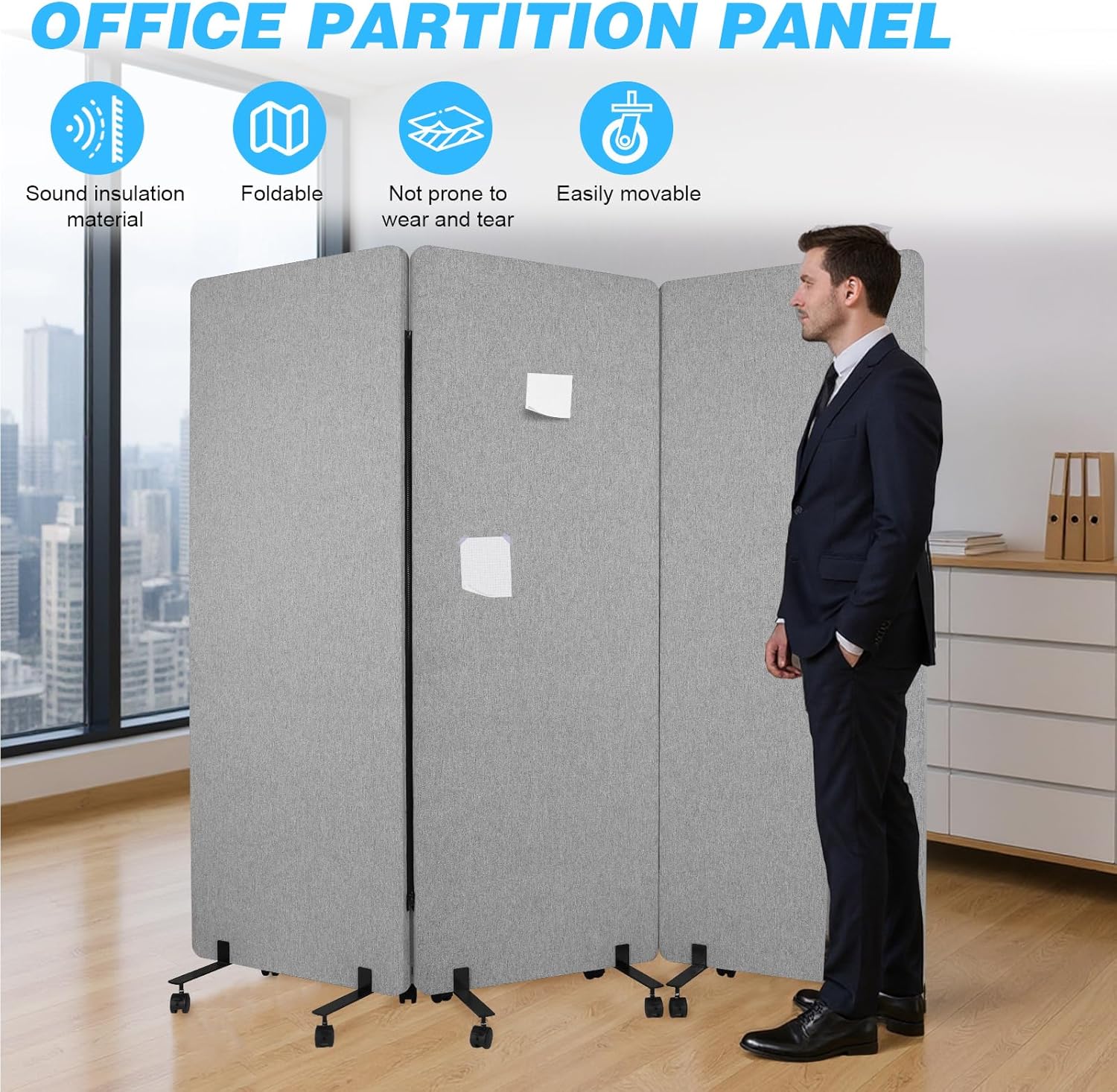 Generic 3 Panel Freestanding Partition Room Dividers Soundproof Privacy Panels Folding Portable Partition Screens for Offices Balcony Bedroom Outdoor Garden