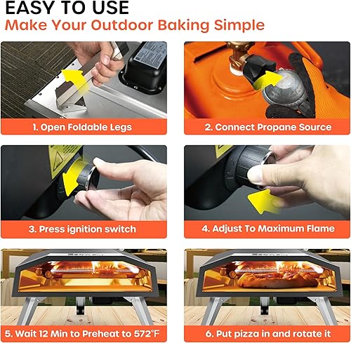 Miniatura 6 de Ecowell Horno de pizza a gas  Máquina de pizza de 12 pulgadas con regulador de gas, cocina de pizza de propano de ahorro de energía al aire libre,