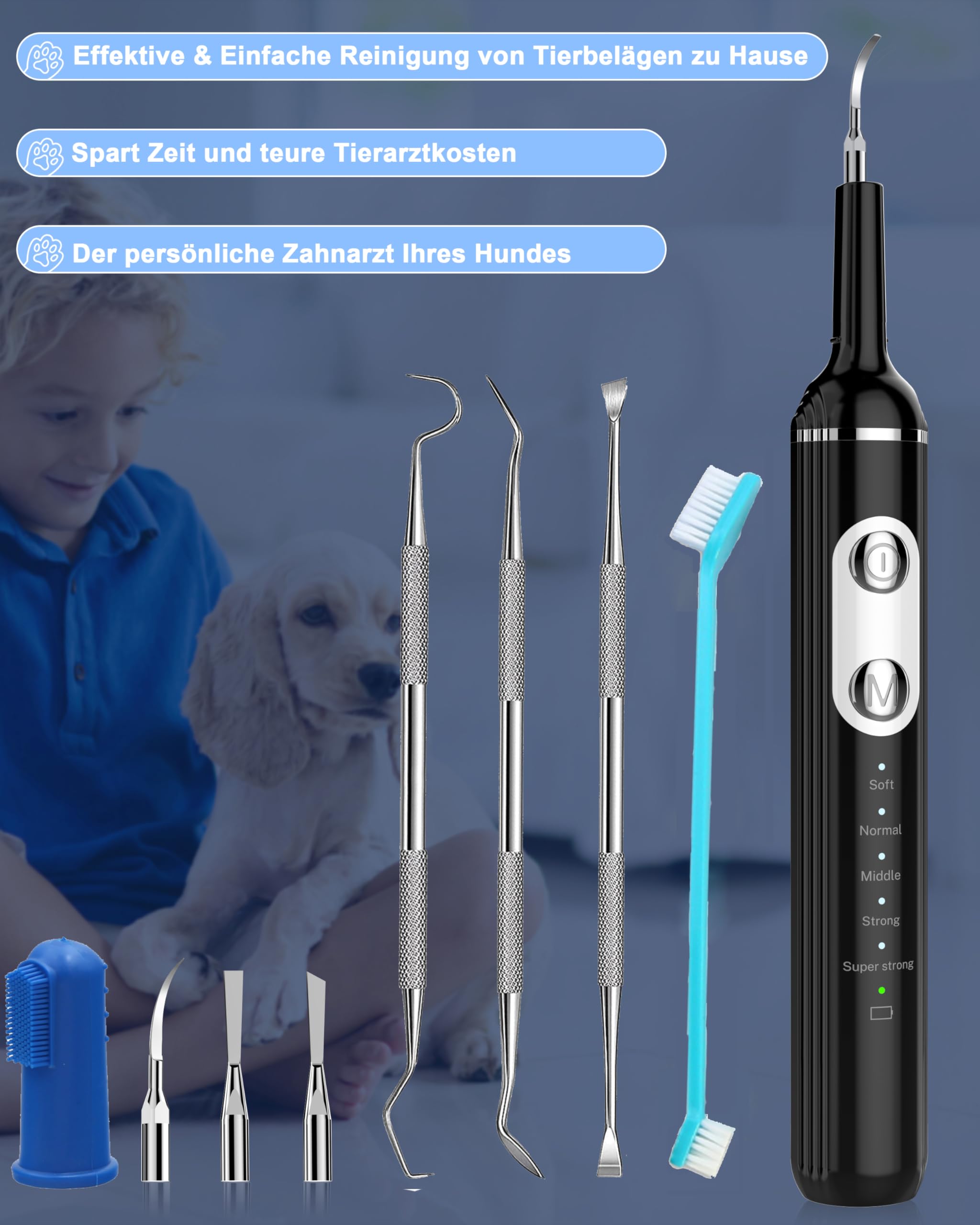 Stim-U-Dent Kit de limpieza dental ultrasónica para perro, limpiador dental para mascotas, para eliminar sarro y placa, con luz LED, cepillo de dientes para perros