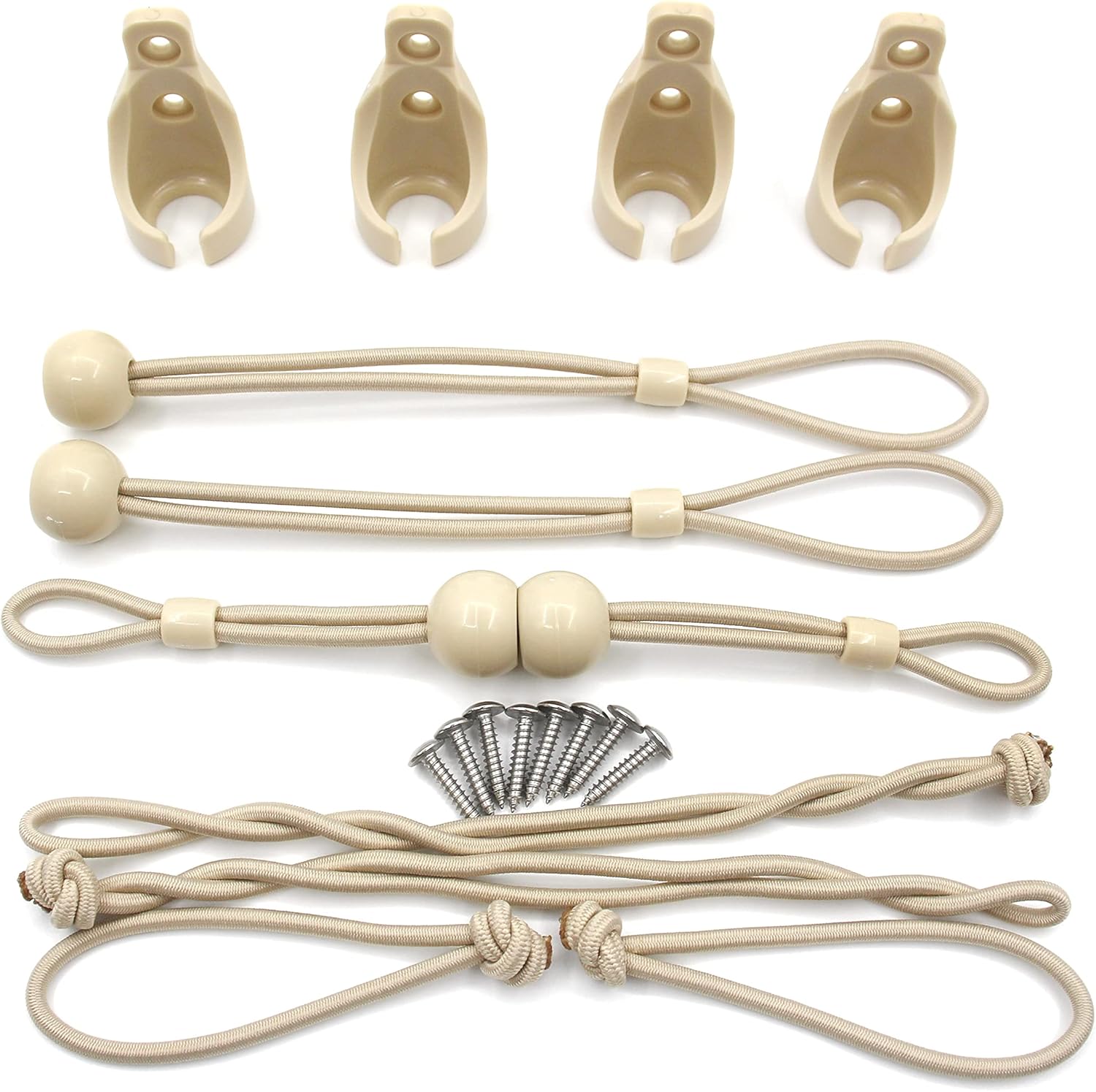 Roller Shade Tie Downs Curtains Tie Back with Holder Receivers Wall Mount Bungee Cords for Exterior Outdoor Deck Patio Pergola Porch Living Room (2 Pack) (Beige, Circle)