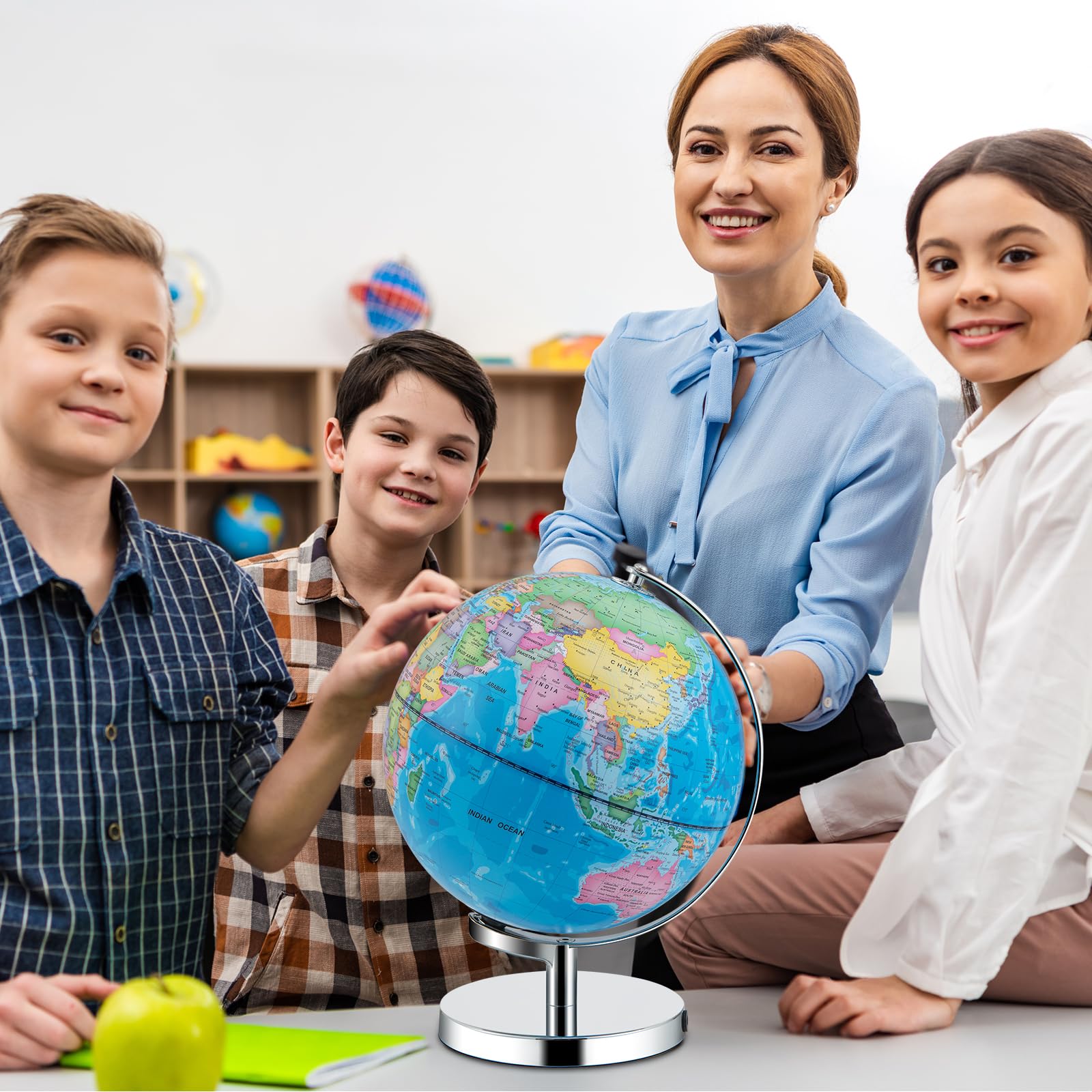 GIANTEX Mappamondo luminoso 23 cm 3 in 1, interattivo e ruotabile a 360°, mappa del mondo HD e mappa delle costellazioni illuminate, educativo per bambini, lampada LED con base in metallo