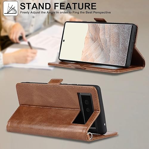 Miniatura 3 de Cavor Funda para Google Pixel 6, funda tipo cartera con ranuras para tarjetas, cierre magnético, piel sintética protectora TPU a prueba de golpes