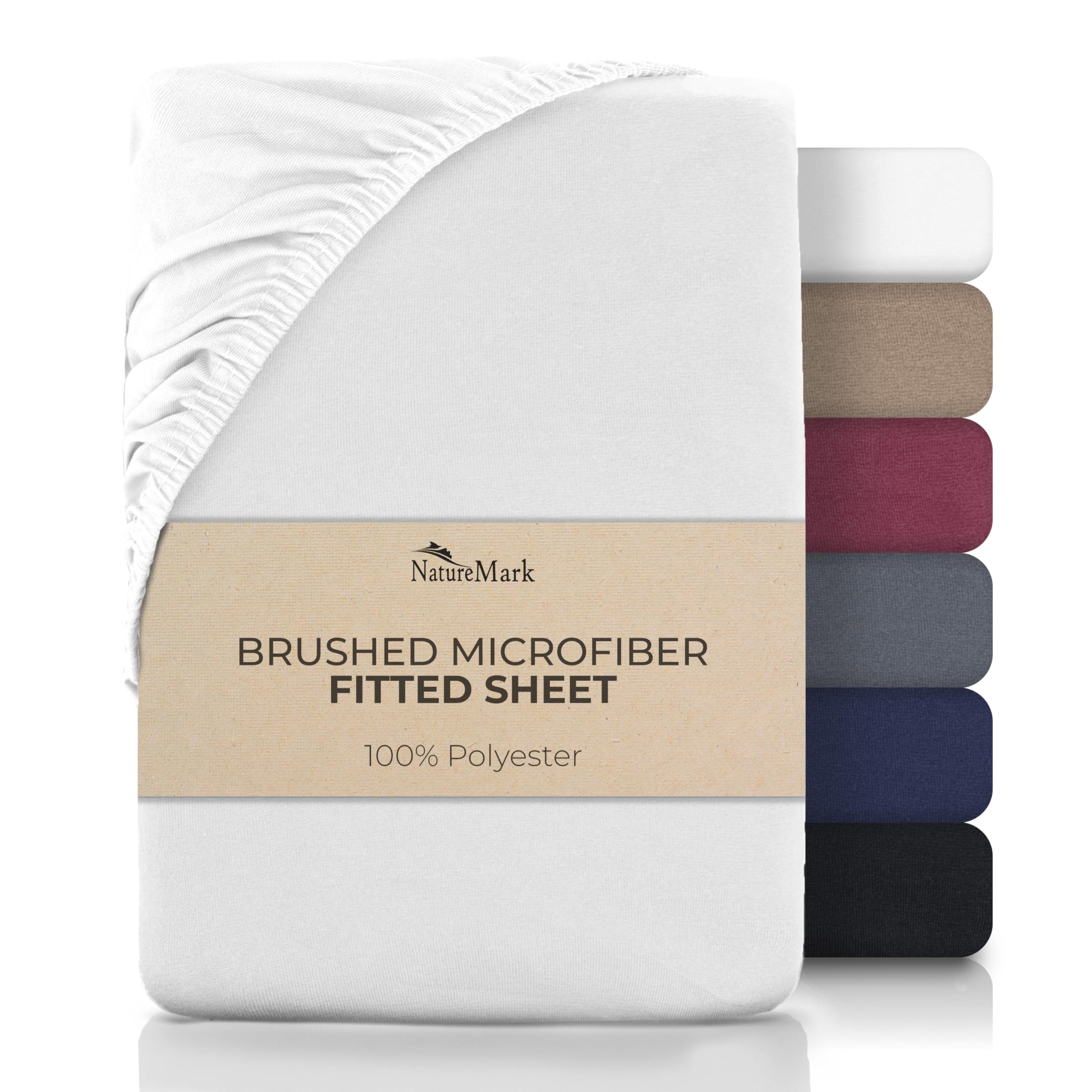 NatureMark Microfiber Fitted Sheet 90 x 200 cm – Soft, Breathable & Wrinkle-Free – Deep Pocket up to 25 cm – Non-Slip Elastic – Easy Care, White