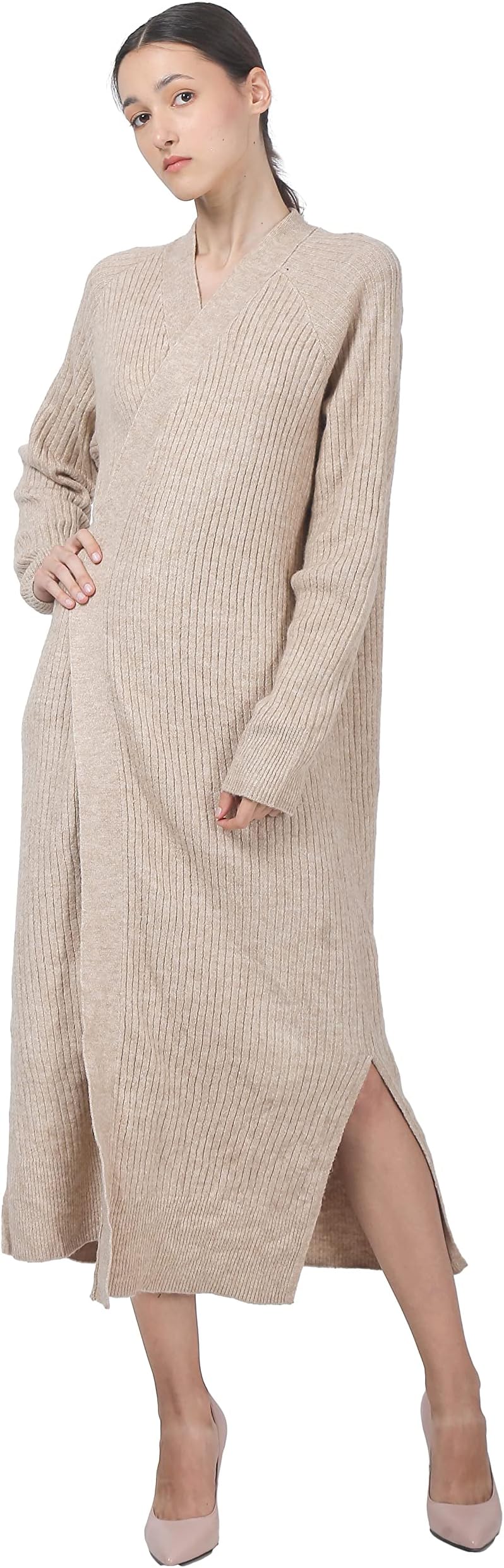 Women's Acrylic Full Sleeve Front Open Beige Shrug