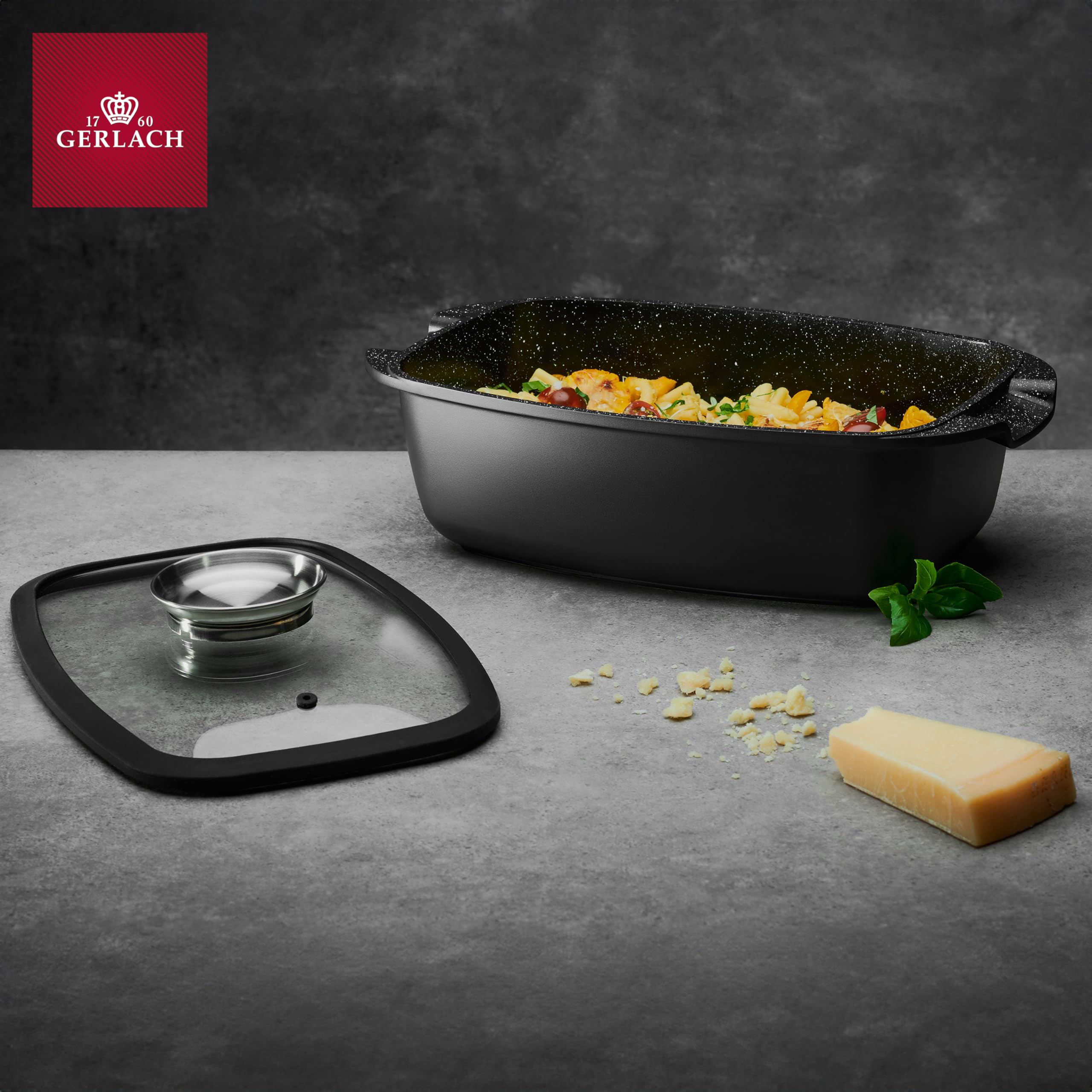 Gerlach Granitex Bräter Mit Deckel Für Induktion Backofen Topf Schmortopf Bratentopf Backofengeeignet Töpfe Pfannen 32 Cm 5,6 L, Sc Schwarz