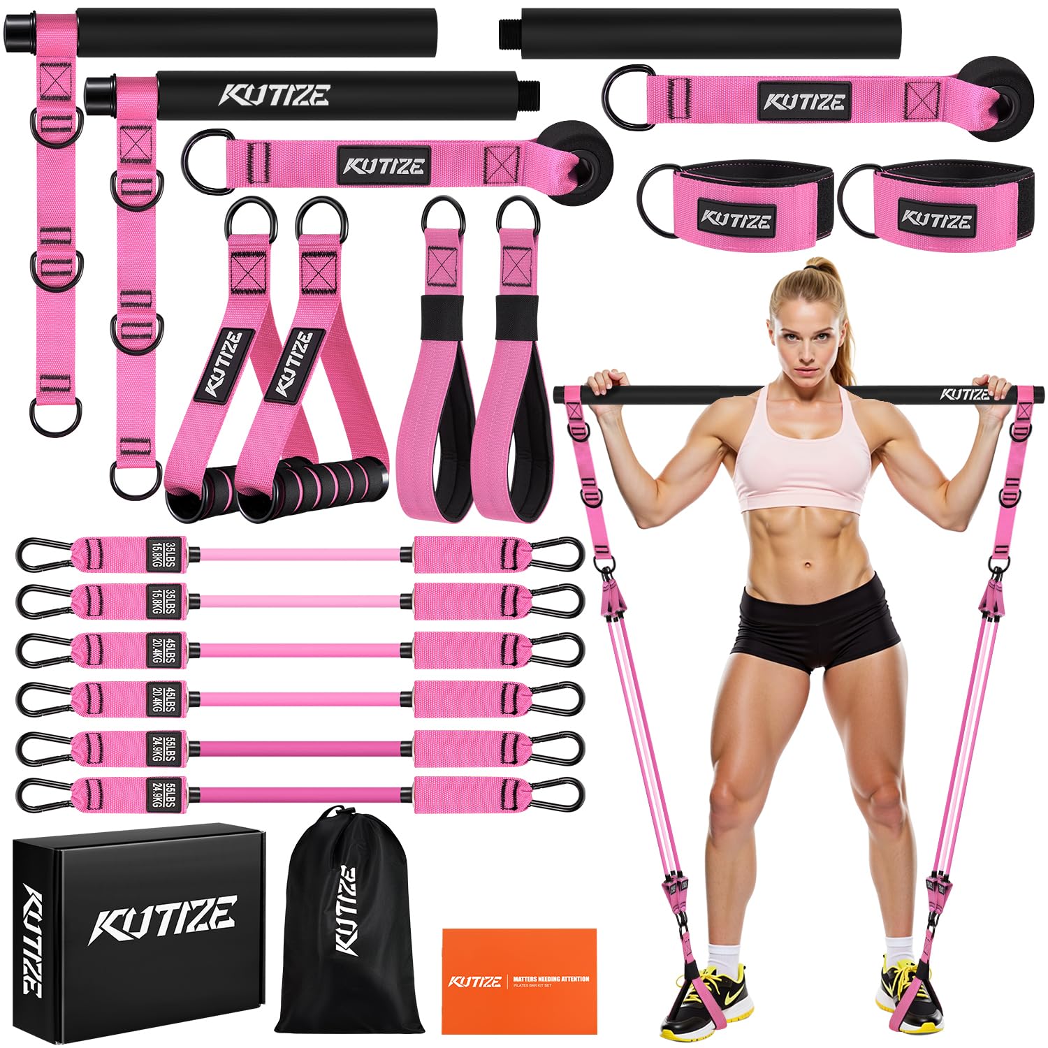 Heavy Duty Pilates Bar Kit with Resistance Bands, Strength Training for Men