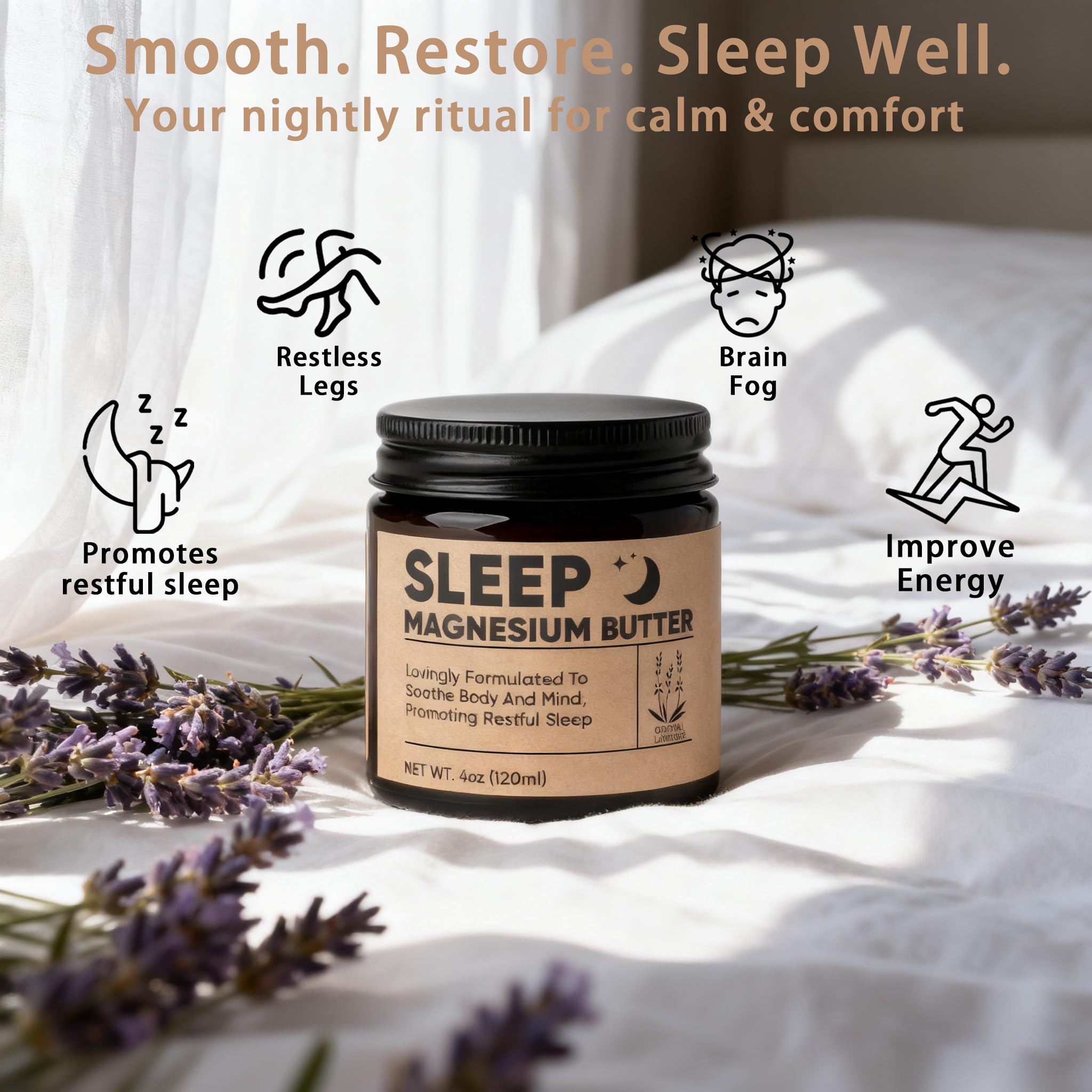 Magnesium Butter for Sleep with Shea & Mango Butter, Arnica & Lavender, 4 oz