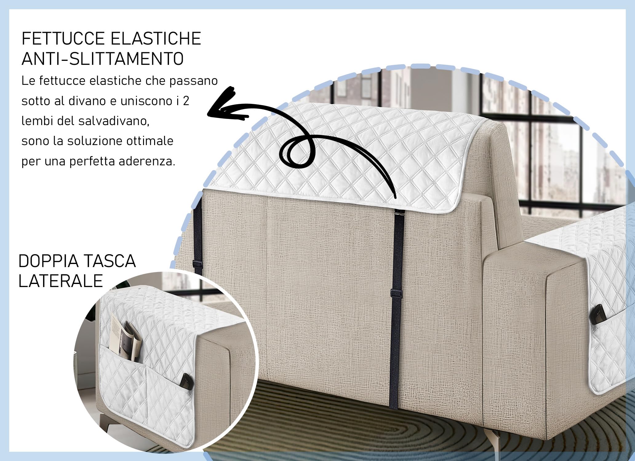 Banzaii - Funda para sofá con Chaise Longue Impermeable de 3 plazas, Acolchada, Reversible, con Bolsillos de Almacenamiento, Color Blanco con Chaise Longue Derecha/Izquierda