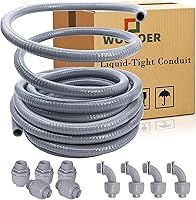 Wocloer 50 Ft 1/2 Inch Flexible Liquid Tight Conduit Kit - Non-Metallic PVC with 5 Straight & 4 Angle Fittings, Corrosion-Resistant Electrical Conduit