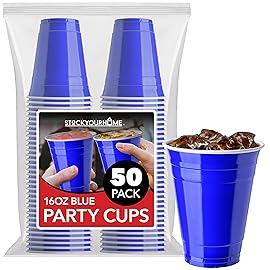 Stock Your Home Blue Plastic Cups Disposable, 16oz (50 Count) Heavy-Duty, Large Party Cup Pack Bulk Pack for Drinking Punch, Soda, Wine, Beer, 4th of July, Halloween