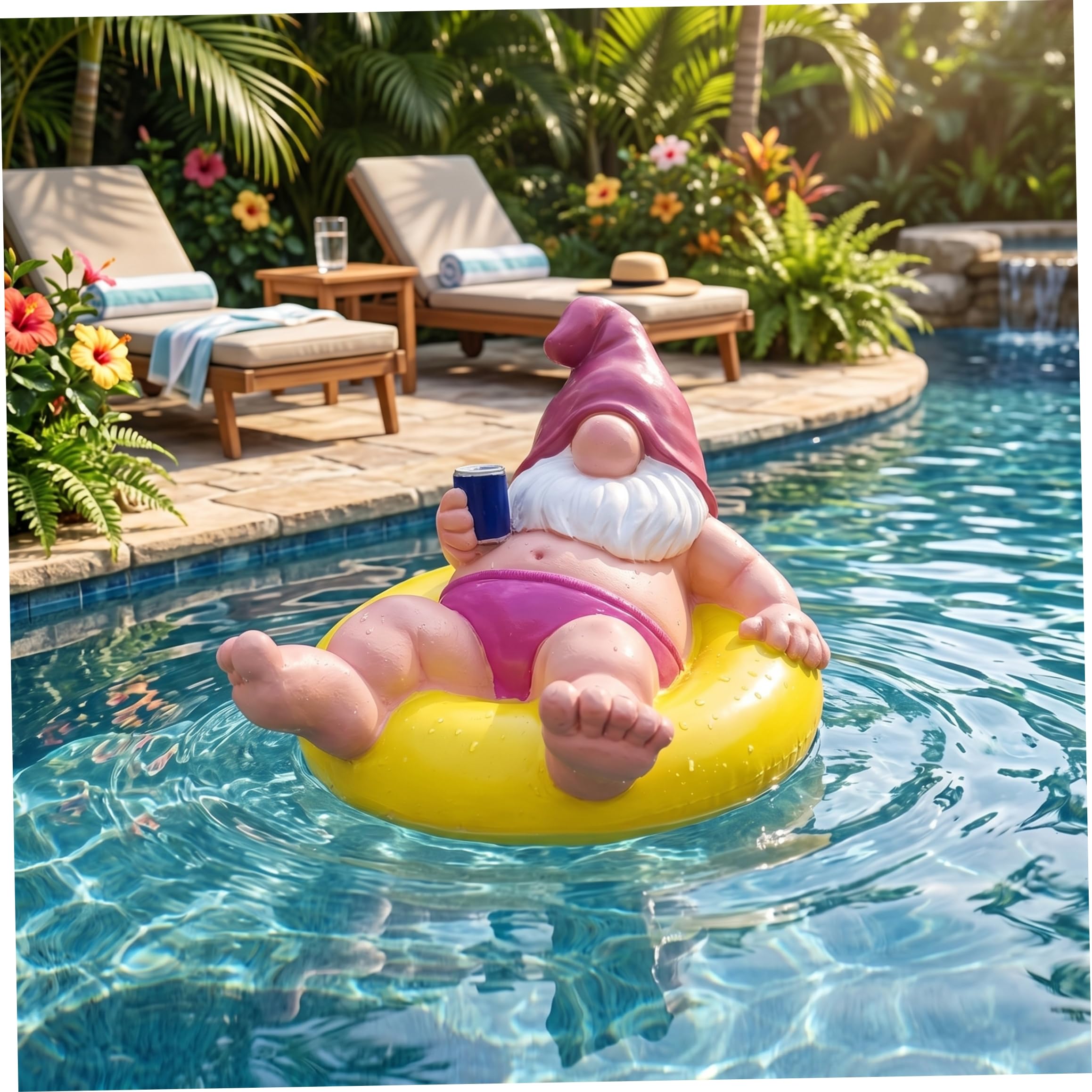 Statues, Nains de Jardin drôles, décoration de Jardin Nain Flottant, Figurine Nain d'été en résine imperméable pour Piscine, étang et Patio, Jaune
