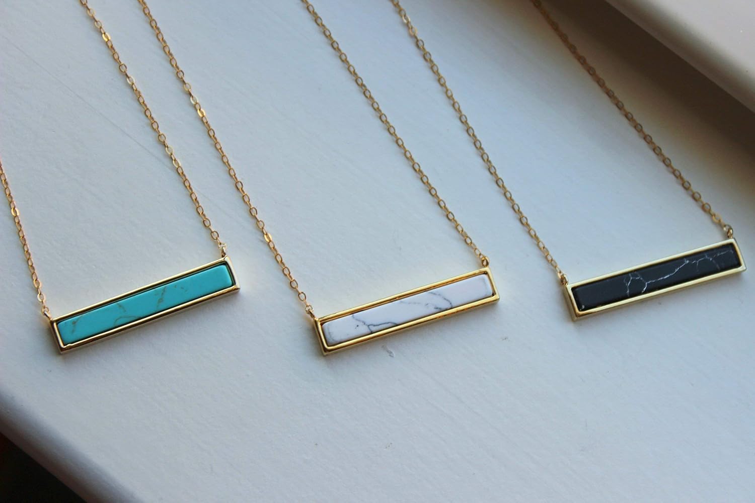 Gold Bar Necklace, Bar Jewelry, Marble Necklace, Marble Jewelry, White Howlite, Turquoise, Black Howlite, 14k Gold Filled Chain, Christmas Gift, Stone Bar Necklace, Marble Bar Necklace