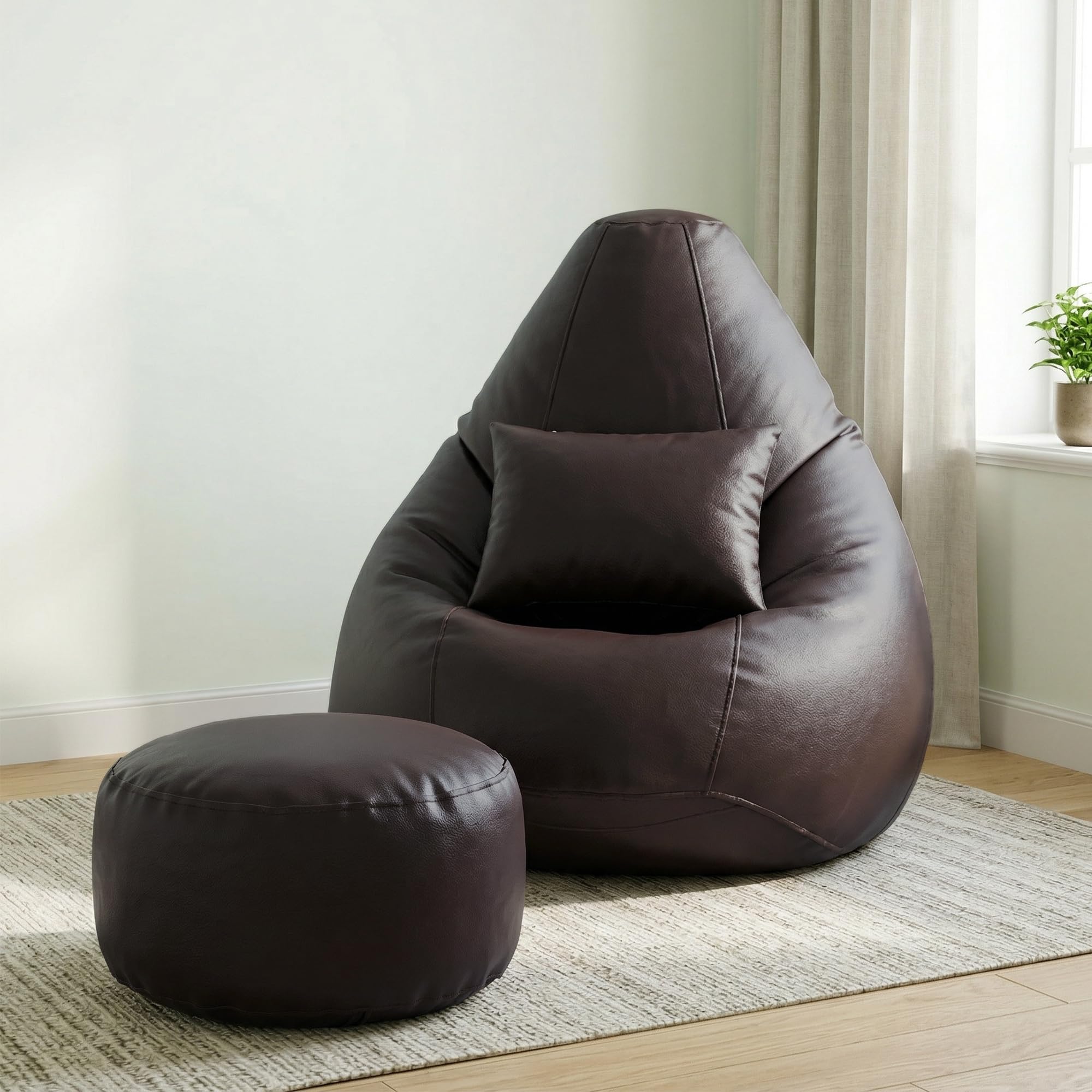 4XL Bean Bag Filled with Beans, Bean Bag Combo with Footrest & Cushion Combo Capacity Upto 6'5" Height & 125 Kg Weight (Brown) (Faux Leather)-picture-11