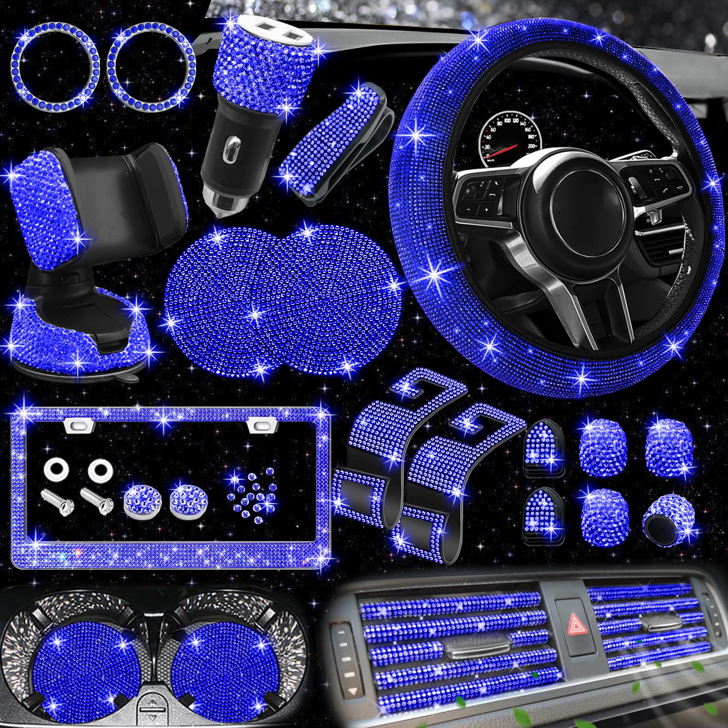 アクセサリー Pointless Joumey TOYRINGCROWNLIGHTBLUE Amazon.com: NBTEPEM 27 PCs Blue Bling Car Accessories Set