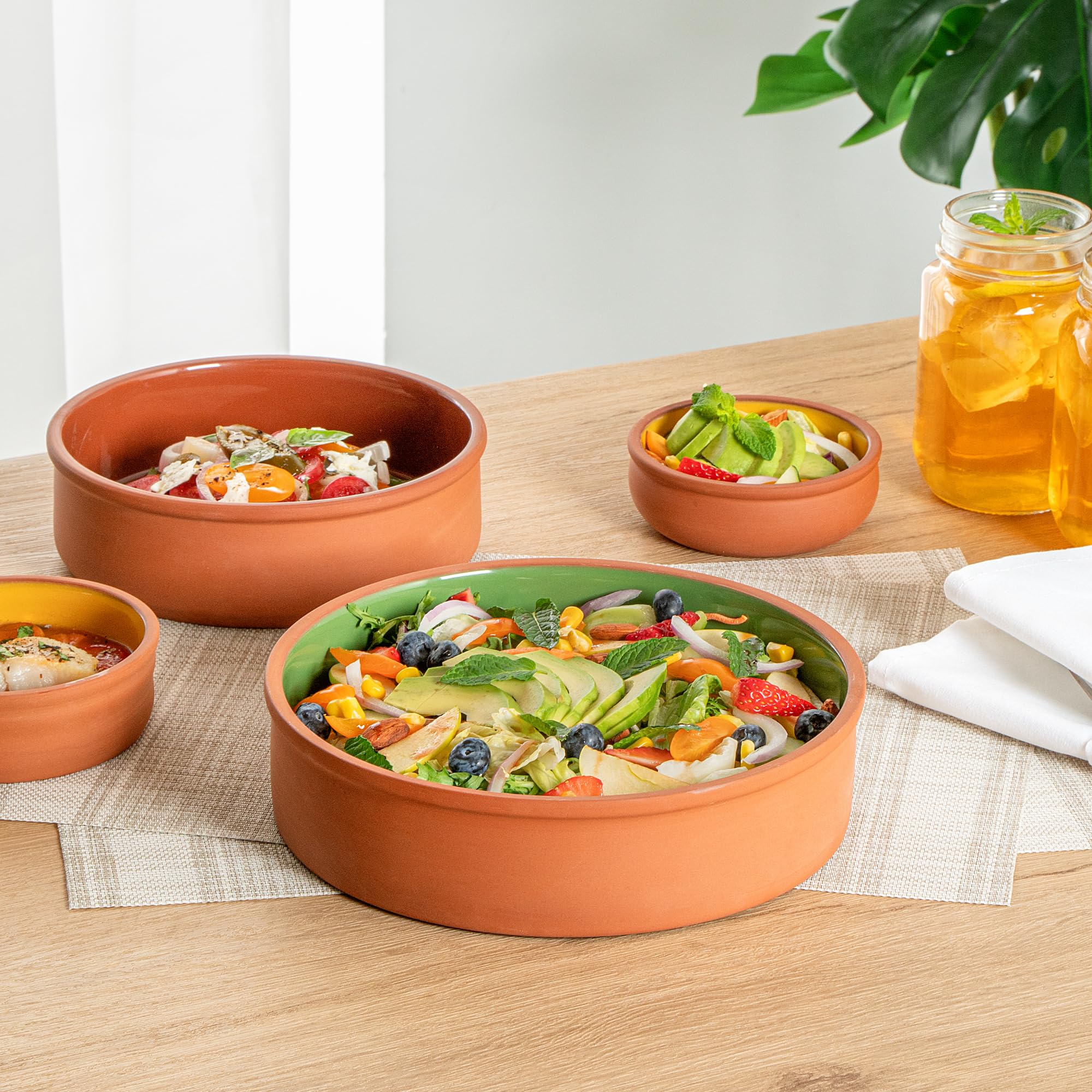 Restaurantware -Terra Tek - Cazuelas in terracotta da 1,5 l, 2 pentole in terracotta smaltata verde per cucinare, pronte per il forno, microonde, pentole in terracotta, lavabili in lavastoviglie, per