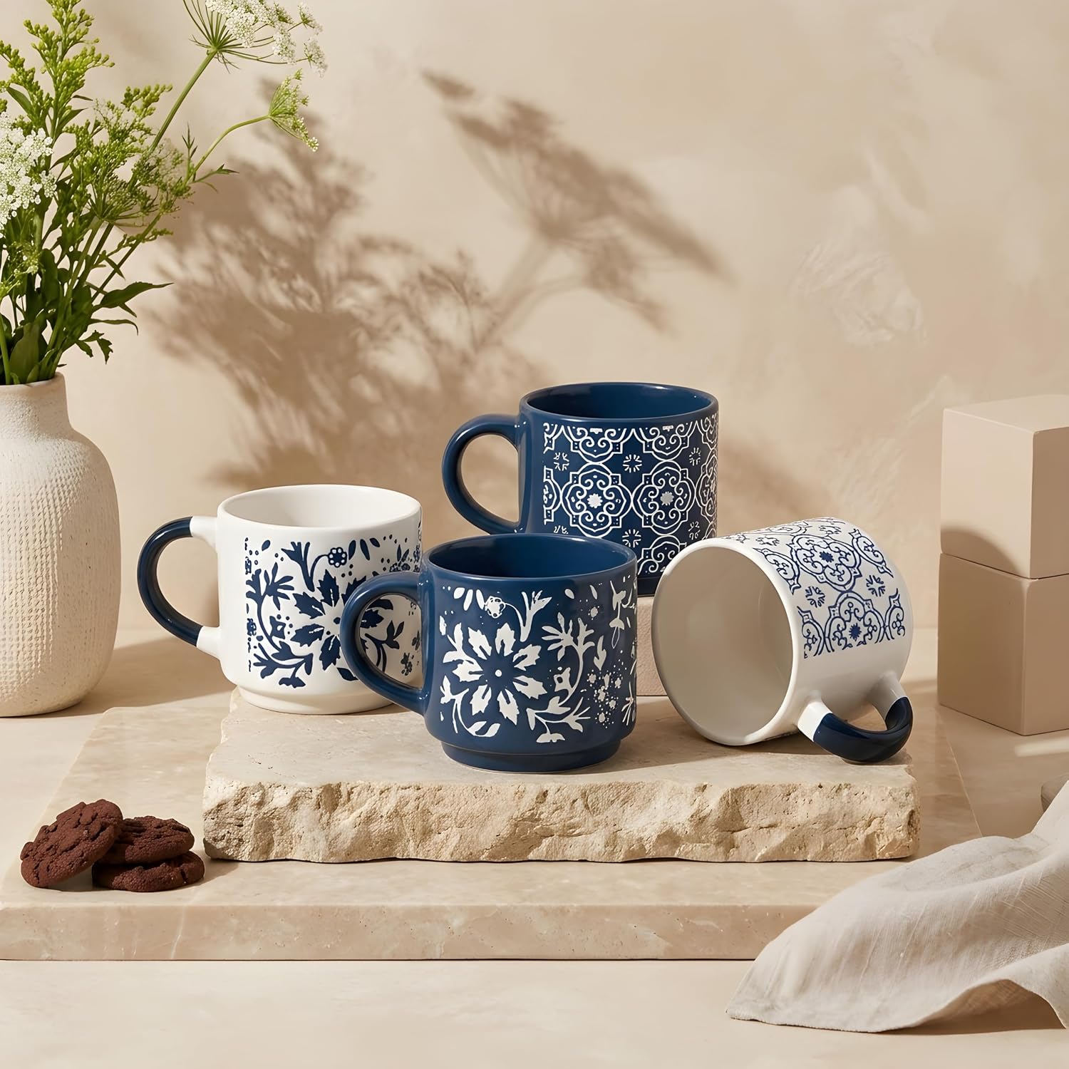 Servo Best Handmade Ceramic Coffee Mug Set of 4, 8 Oz Mugs with Handles image 3