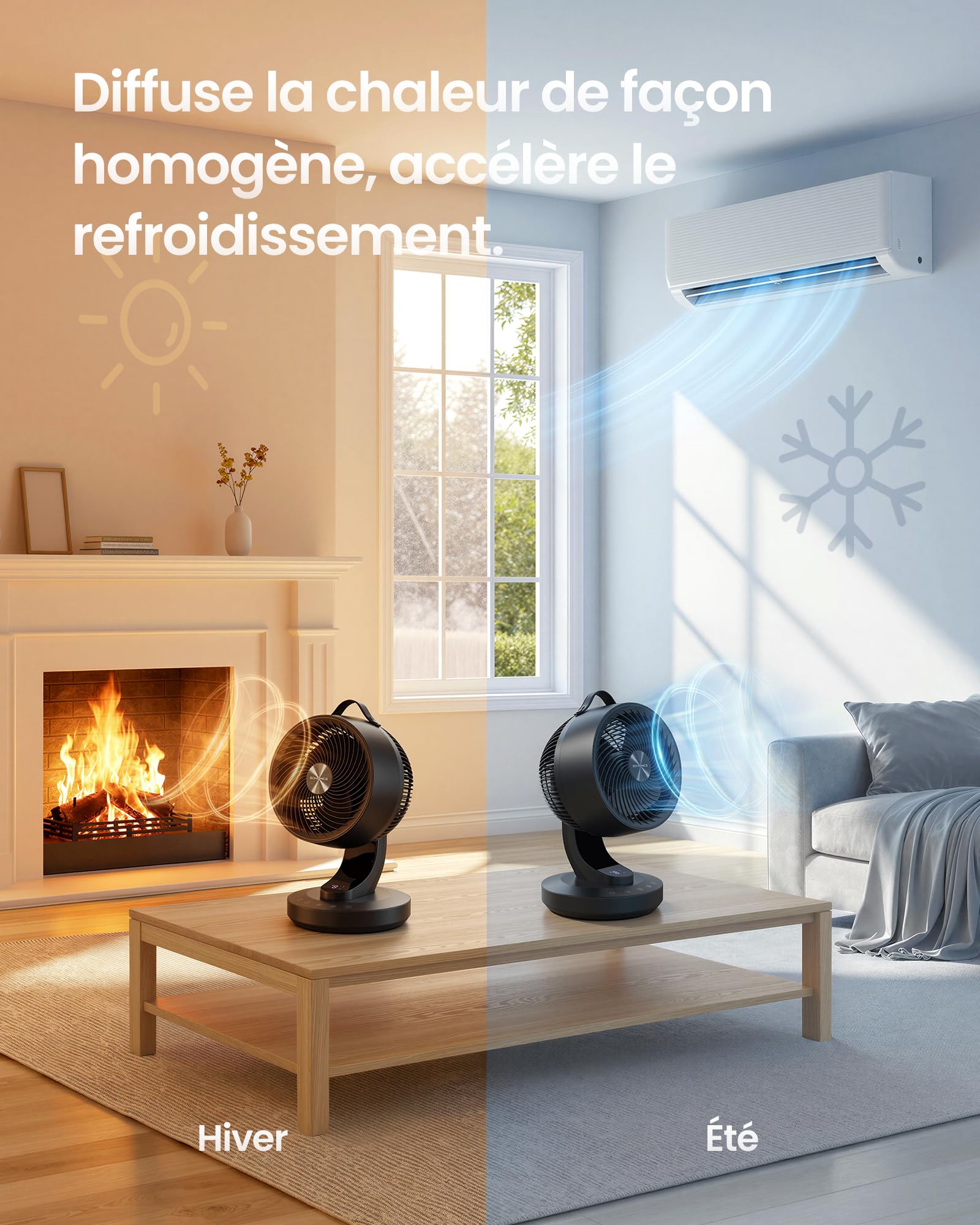SONGMICS Ventilateur de Bureau Silencieux 20 dB, avec Télécommande, Circulateur d’Air Puissant, Oscillation 70°, 8 Vitesses, Minuterie 12 h, Noir d'Encre XFC001B1EU