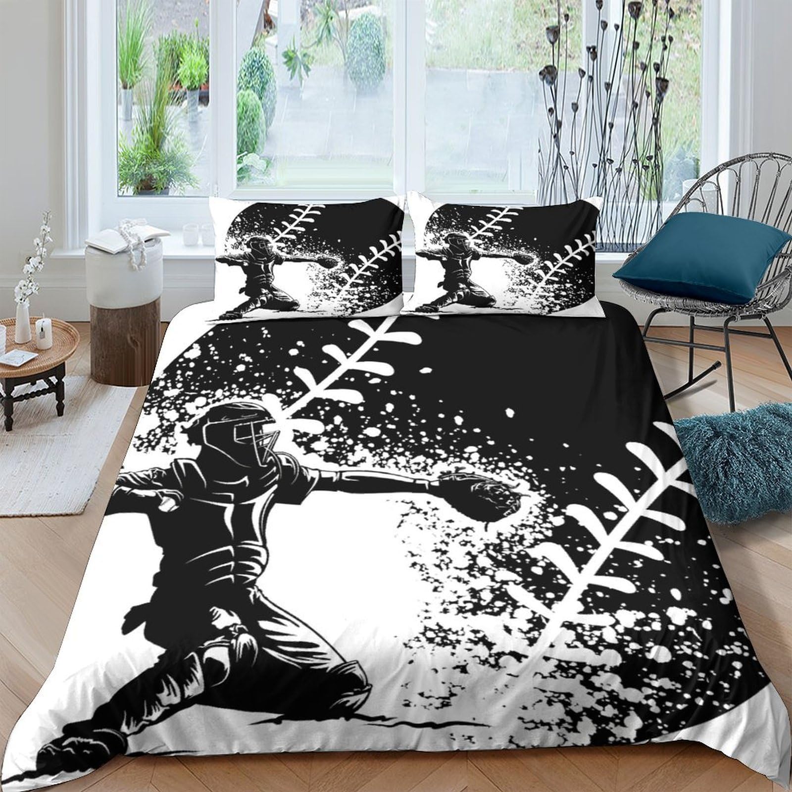 Ctjqhvkz Style-10 3D Printed Baseball Player Fitted Sheet Microfiber Black White Splash Mattress Cover For Bedroom Dorm Easy Care Single（135X200cm）