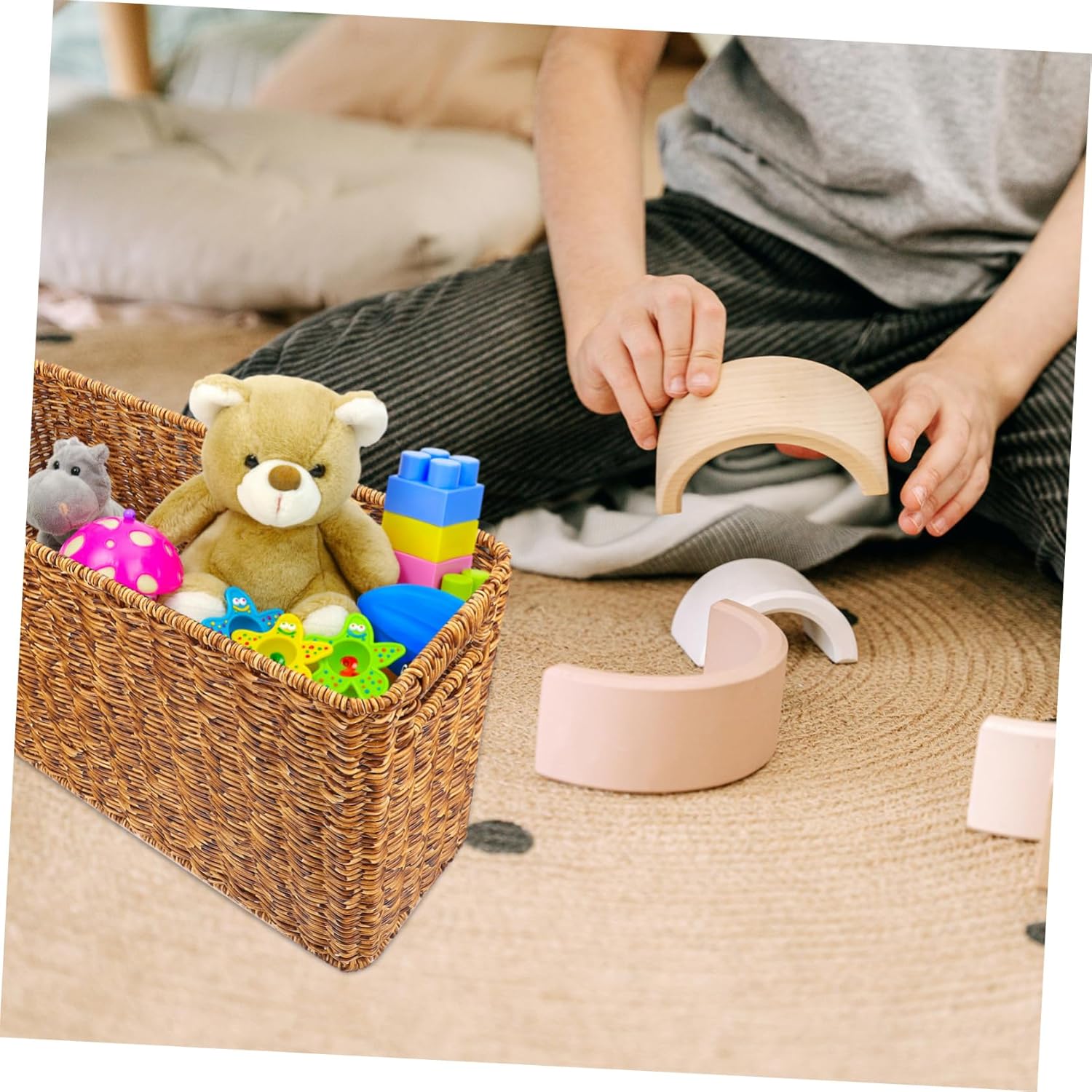 Rectangular Storage Basket Handwoven Rattan Design for Organizing Magazines Books and Sundries Multi-Functional Home Decor Deep