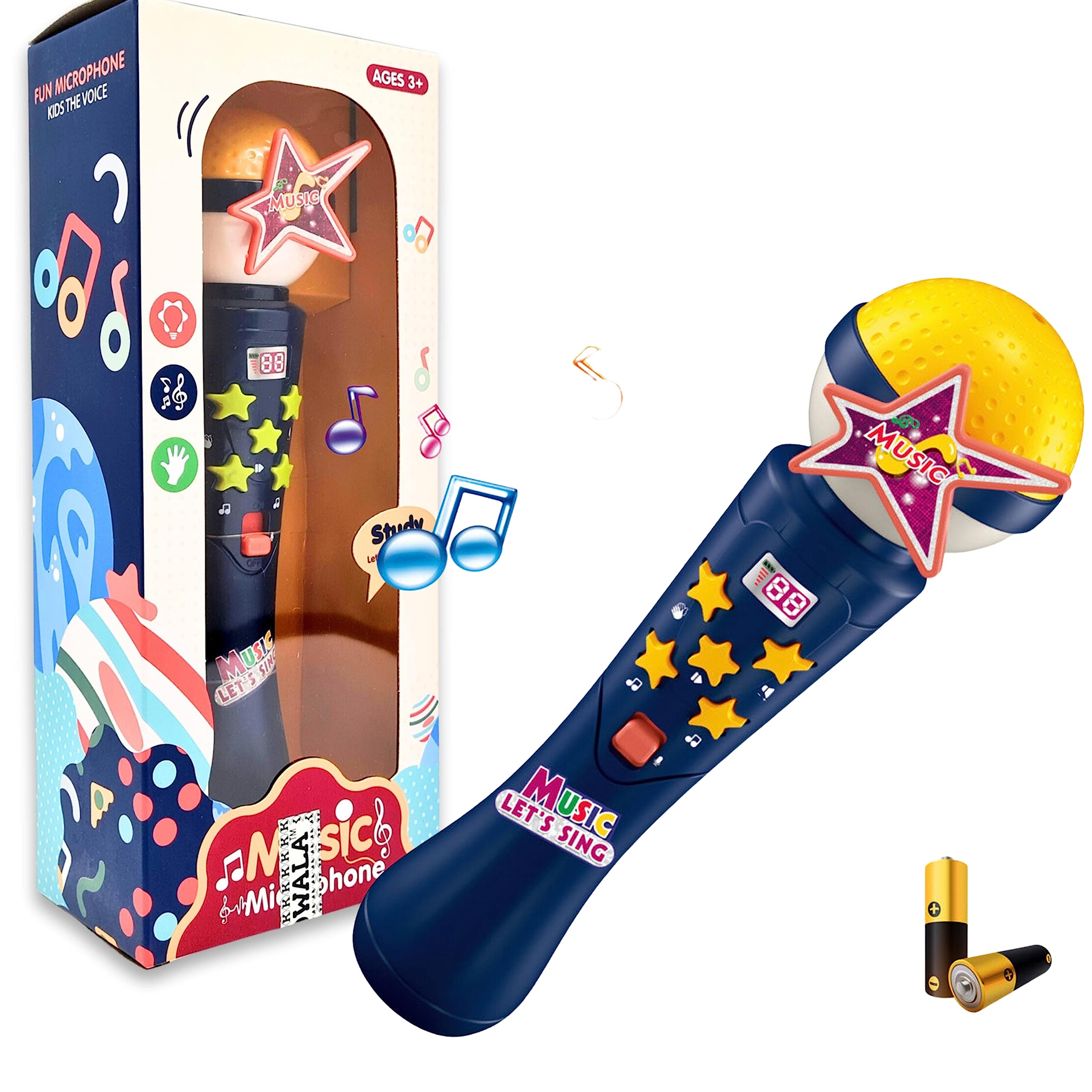 Kidwala Kids Karaoke Microphone Built-in Music and Flashing Light Sing Along Mic with battery music exploration mic third gear adjustment mic let's sing together microphone toy, Blue