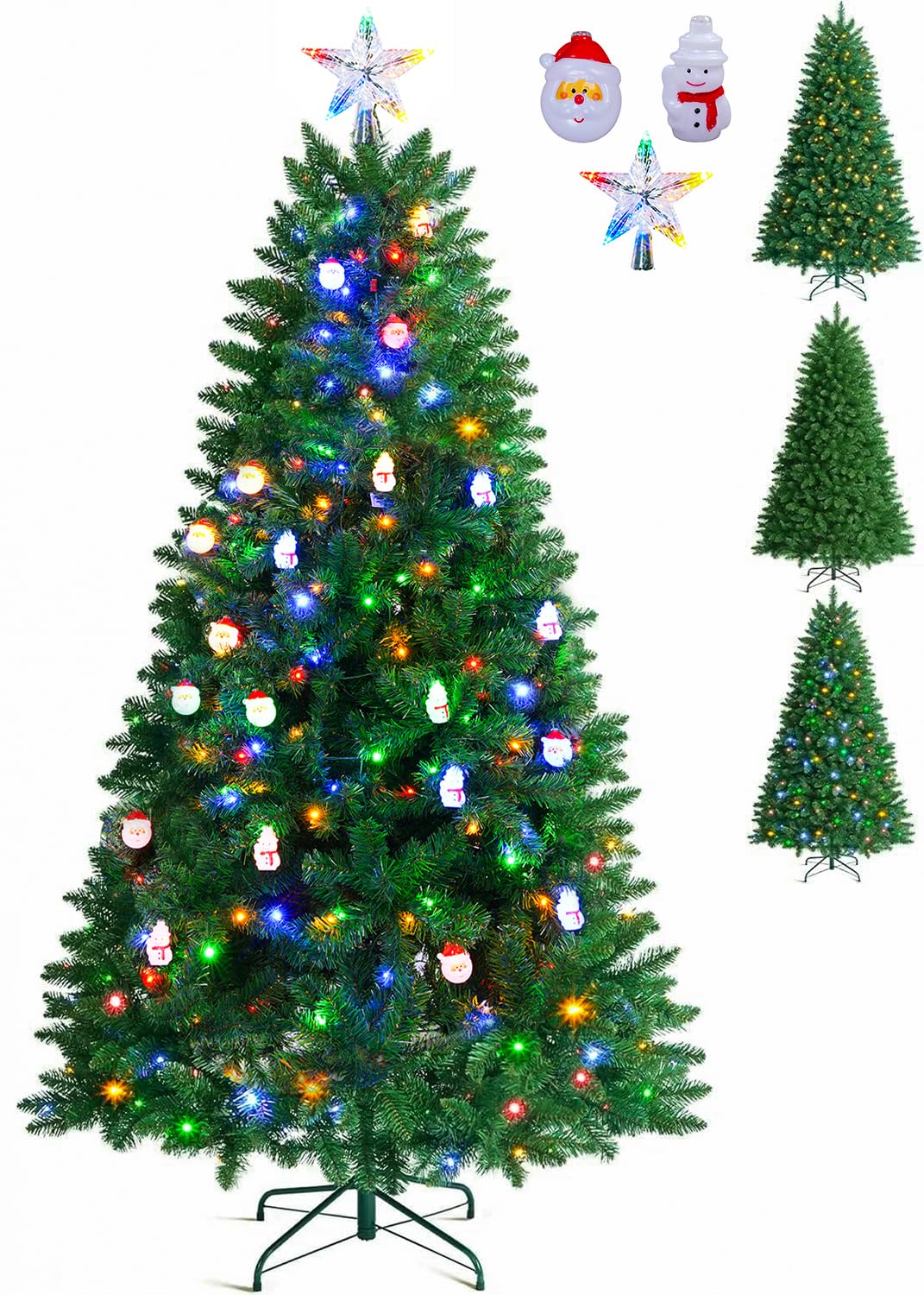 Albero di Natale Pre-Illuminato, Artificiale Albero di 6ft con 350 Luci Incorporate, 9 Modalità Luce, 1400 Rami Folti in PVC, Decorazione Natalizia con Supporto in Metallo