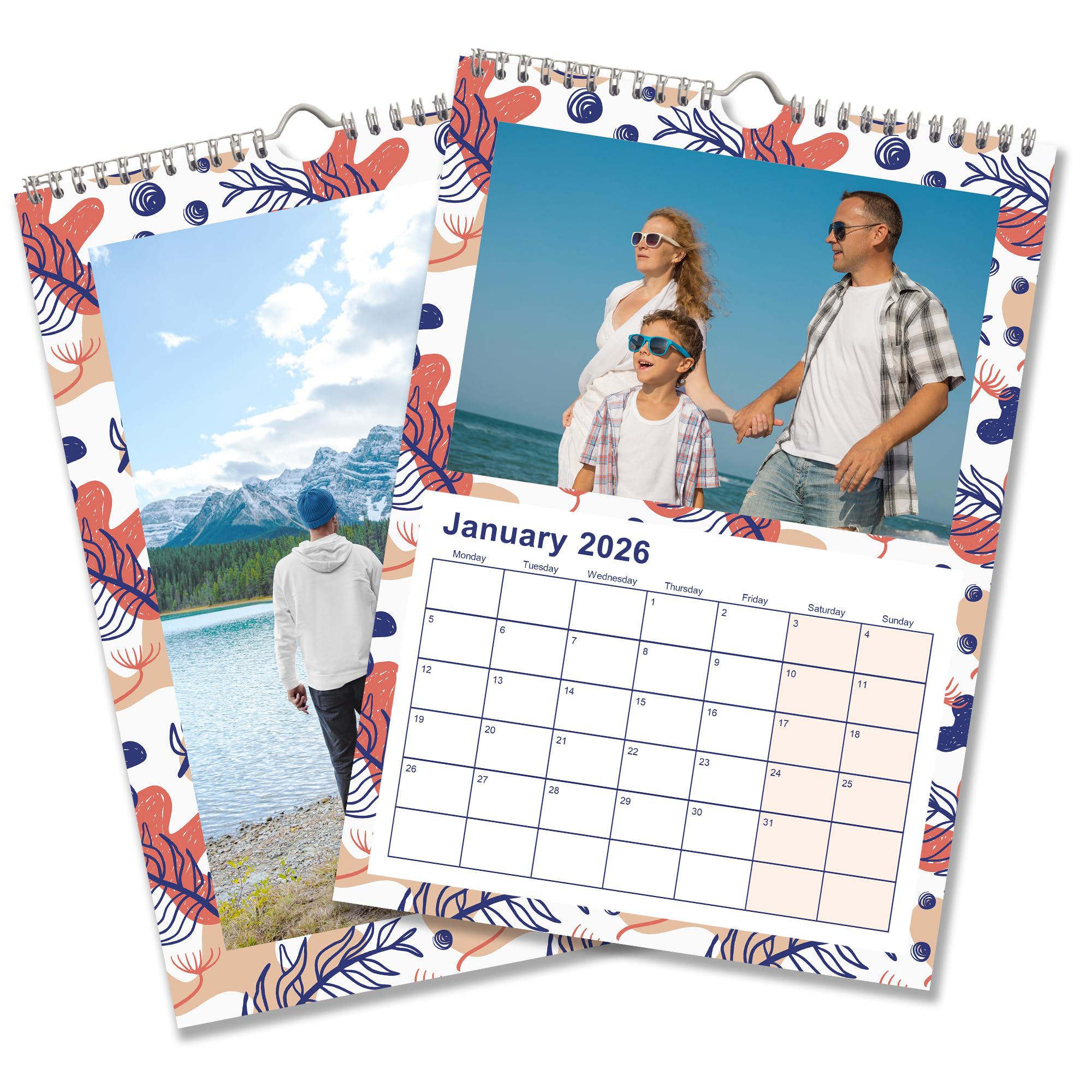 Personalised Photo Calendar A4 2026 | Wall Calendar | Wall Planner | Personalise with your own Photos | Contemporary Floral Design (5 Calendars)