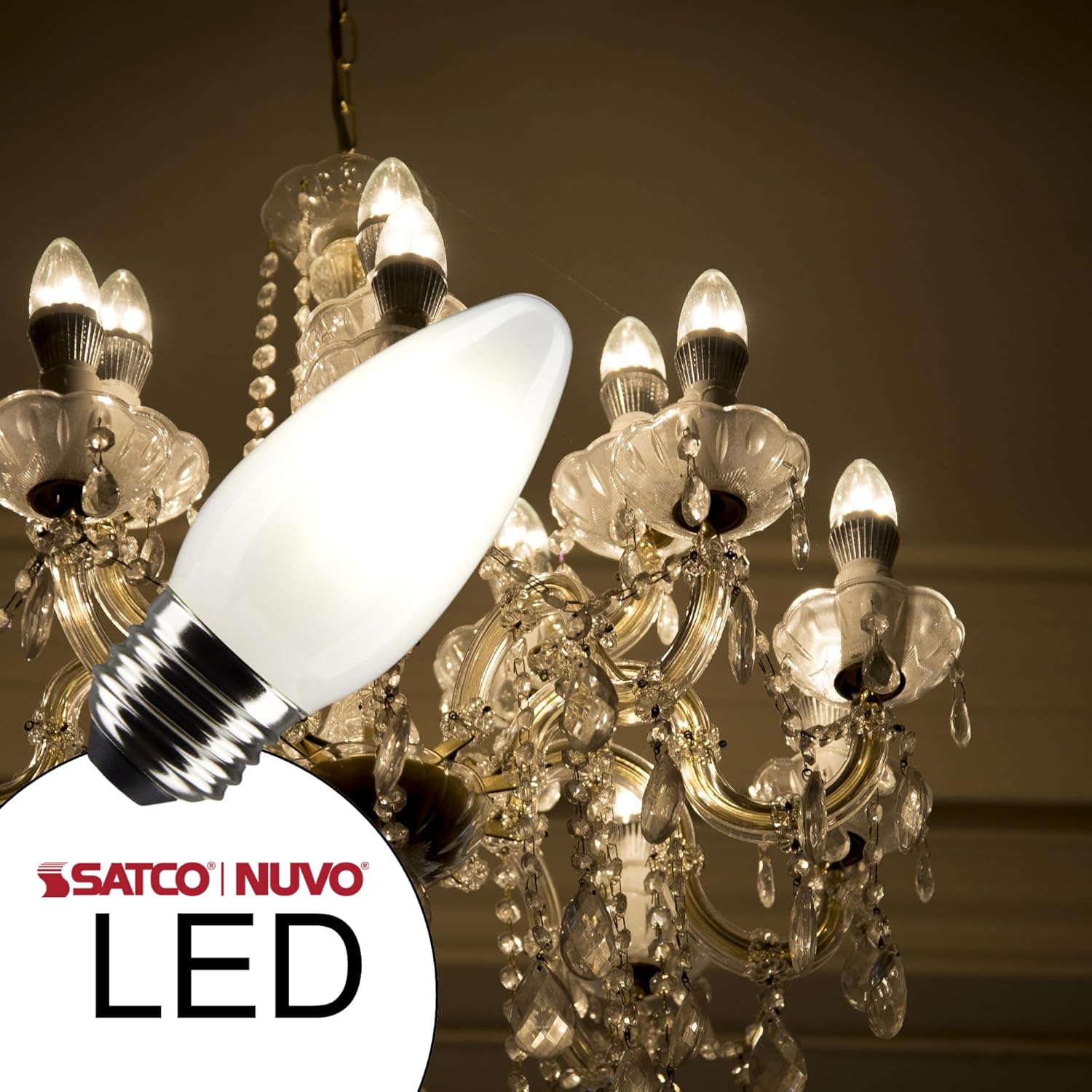 Satco S21287 4 Watt B11 LED Light Bulb, Frost, Medium Base (E26), 90 CRI, 2700K Warm White, 120V, Dimmable, 350 Lumens (2 Pack)