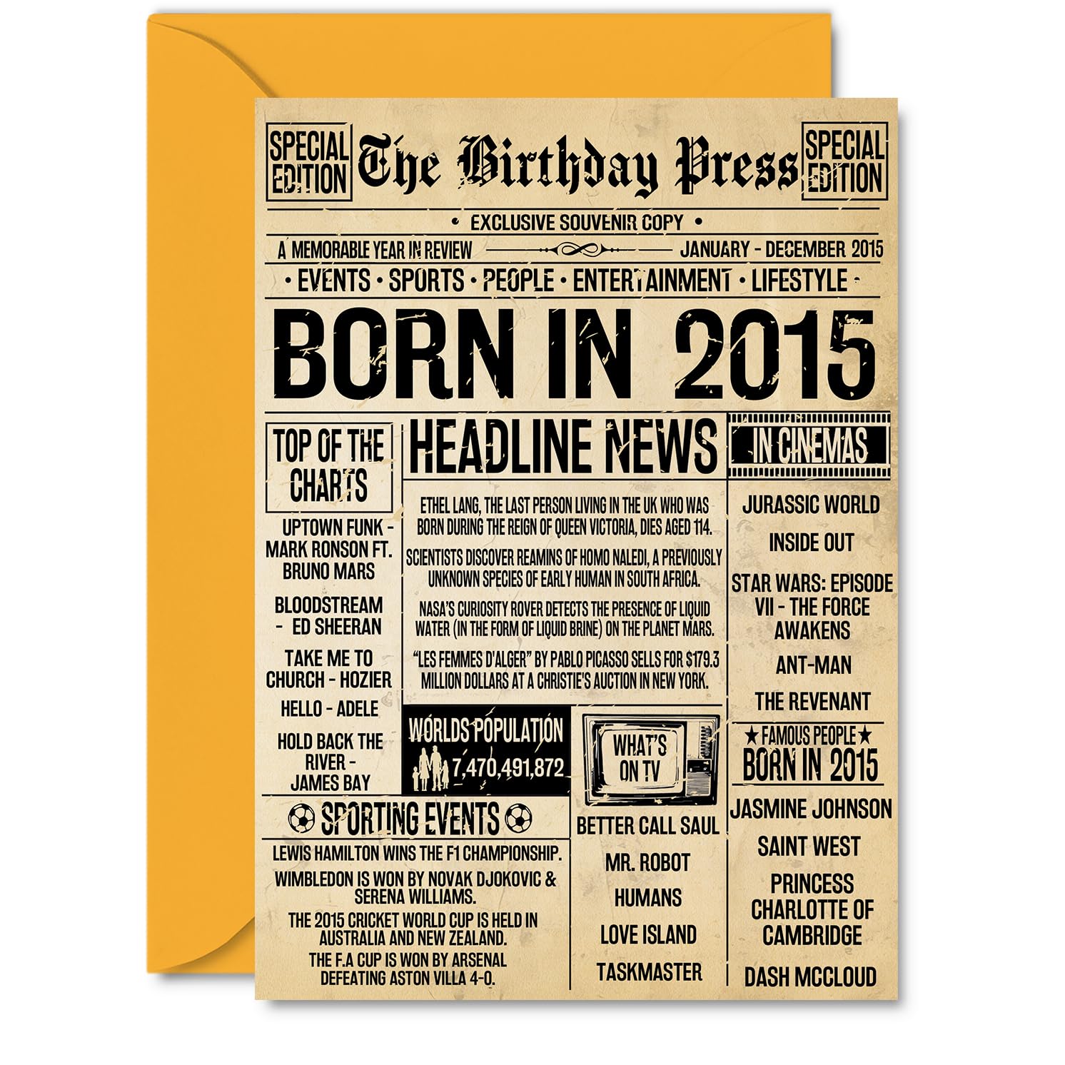 11th Birthday Card for Girls Boys - Bday Press Newspaper 2015 - Happy 11 Birthday Cards for Son Sister Nephew Brother Niece Grandson, A5 Bday Greeting Cards