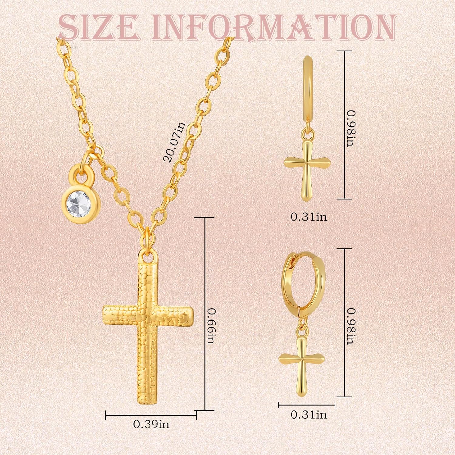Cross Necklace and Earrings Set April Birthstone Pendant Necklace Religious Jewelry Gifts for Women Men - Image 6
