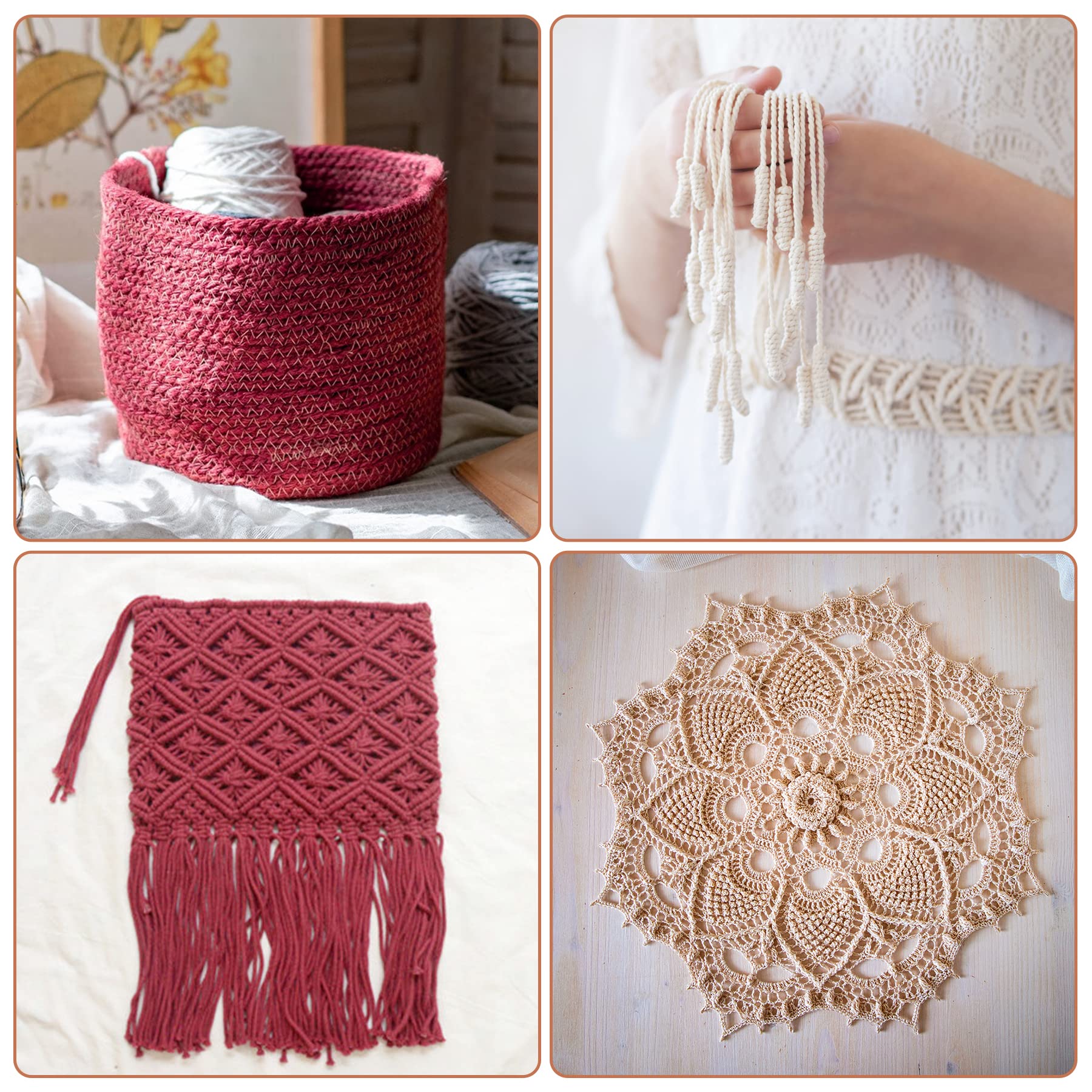 Corda Macramè 3mm Set 3 Filo Cotone Naturale 100m Beige Terracotta Bordeaux 300 Metri