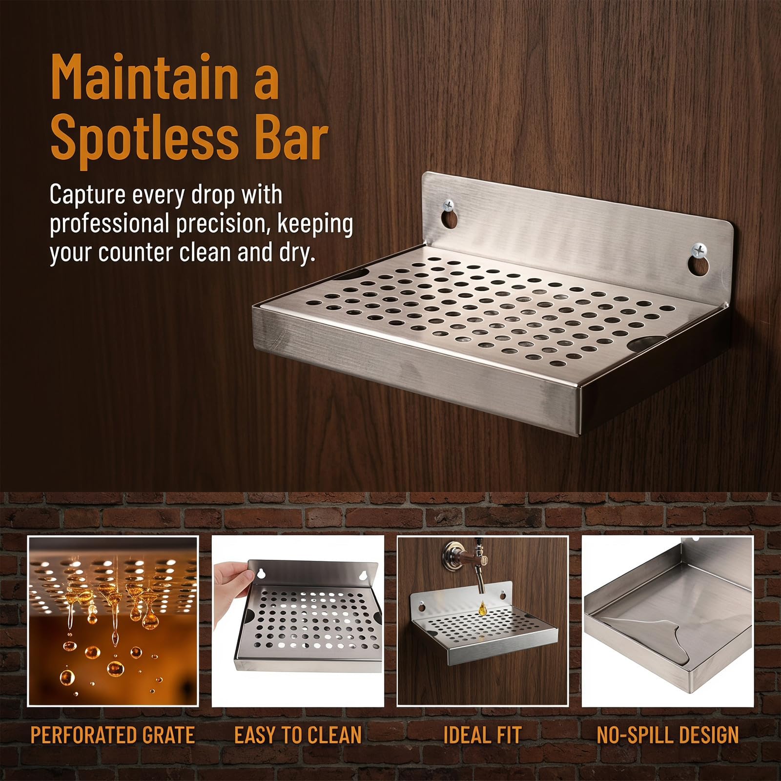 Bandeja de Goteo de Cerveza para Montaje en Pared, Bandeja de Acero Inoxidable para barriles de Bebidas, Torre de grifos de Bar, de Goteo metálica extraíble para Grifo de Cerveza dispensador