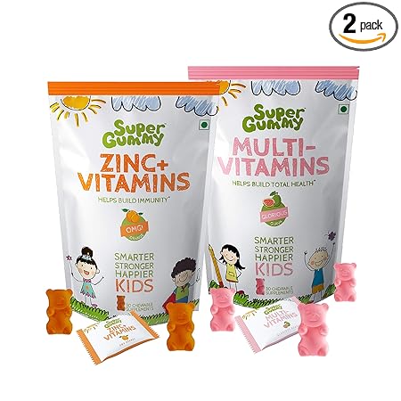 Super Gummy Multivitamin & Zinc Gummies for Kids, Immunity Boost & Overall Growth (Combo 2 Pack, 30 Chewable Gummy Bears Per Pack)