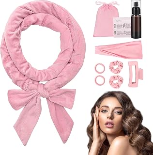 9 Pieces Long Curlers Hair Curlers, Heat-Free Hair Roller, Soft Velvet Roller for Sleep, Hair Band Roller, Medium Length Hair Pink