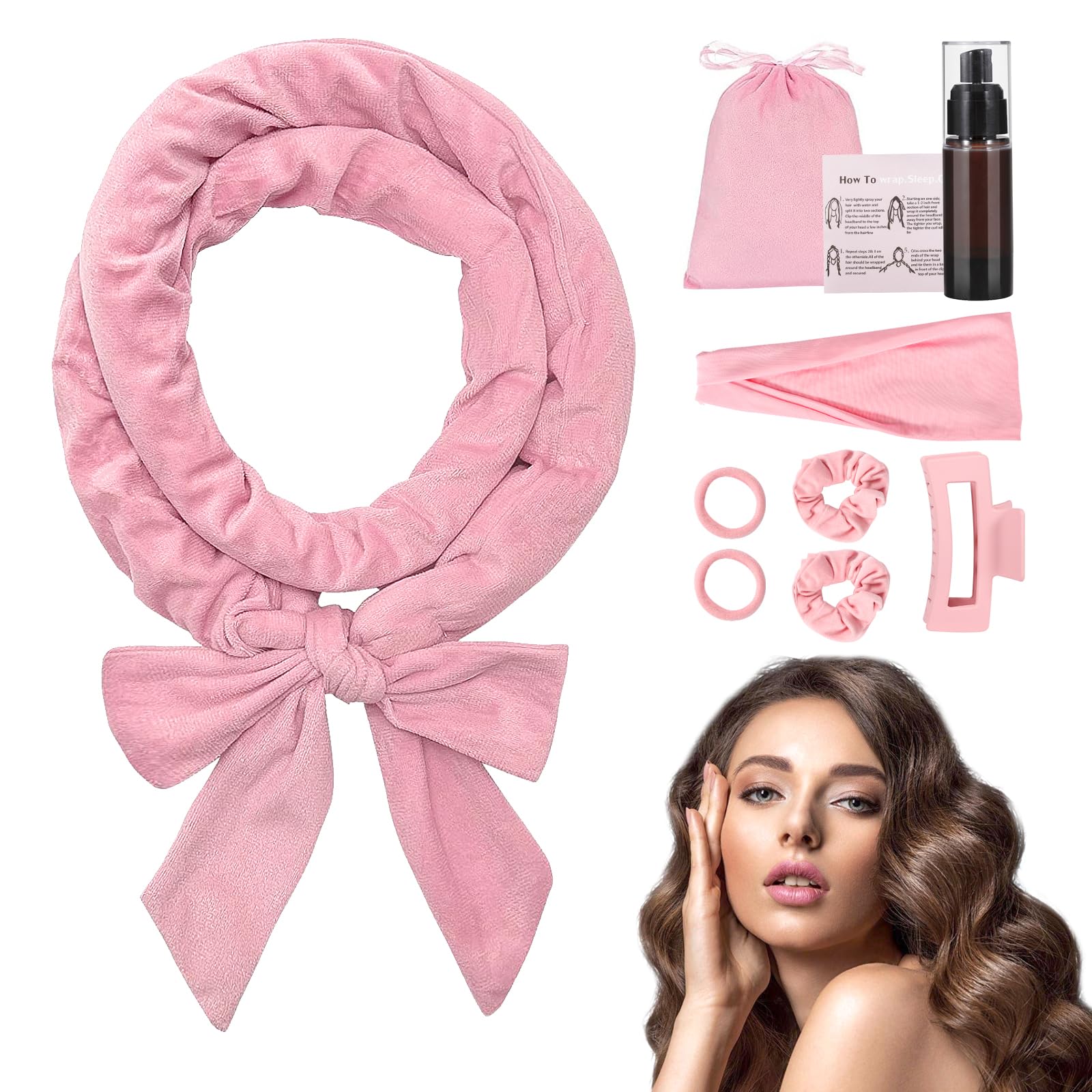 NCKIHRKK 9PCS Rizador Pelo Sin Calor, Rizador sin Calor del Sueño de Terciopelo, Heatless Hair Curlers, Ondas sin Calor, Rizadores de Pelo sin Calor con Cabello Medio y Largo, Rosa