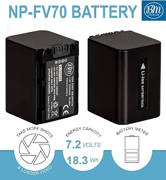 BM NP-FV70 Battery and Charger for Sony FDR-AX700, HDR-CX210, CX220, CX230, CX260V, CX290, CX330, CX380, CX430V, CX580V, CX760V, CX900, PJ340, PJ540, PJ670, PJ810, FDR-AX33, AX53, AX100 Camcorder