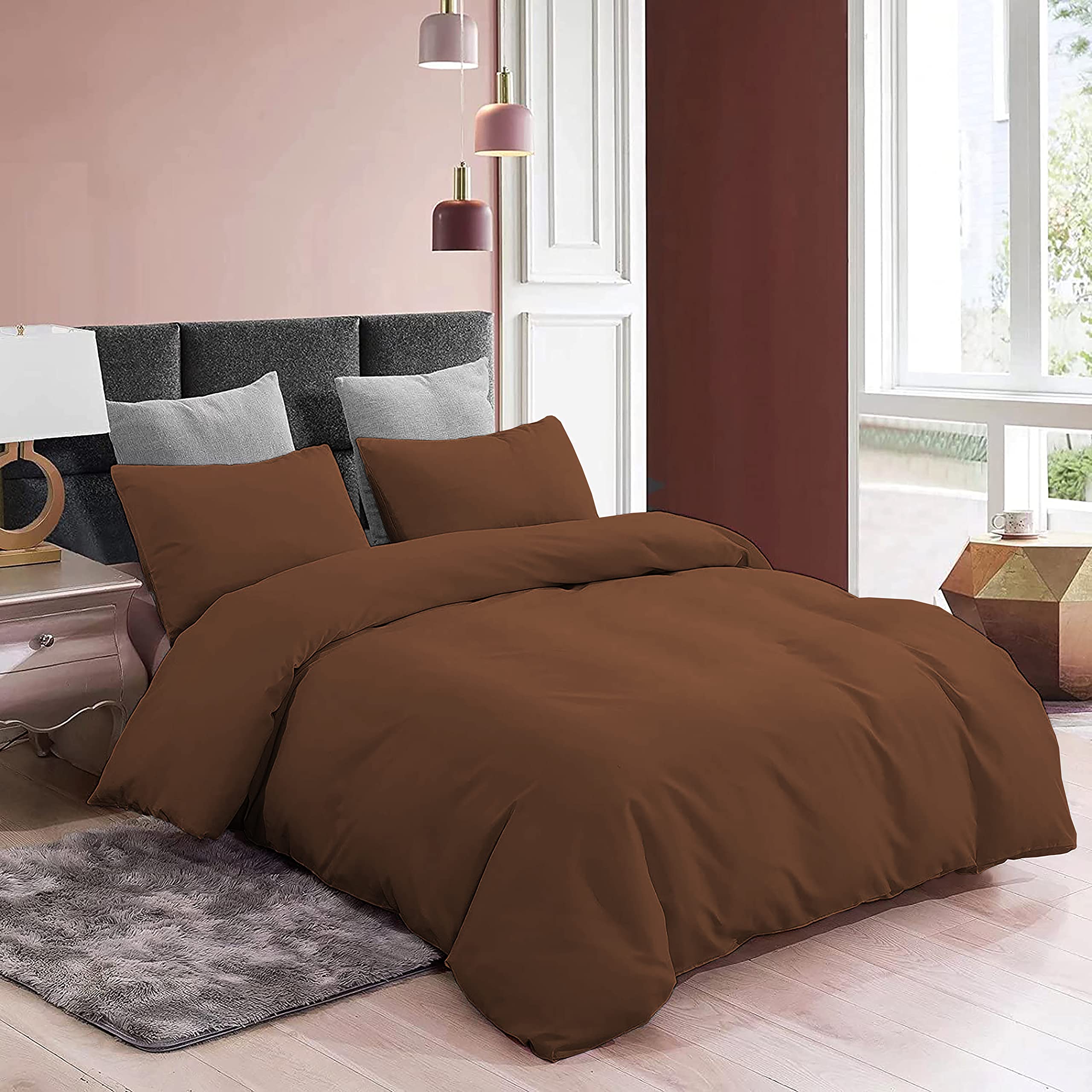 YRM Bedding's Duvet Covers - 100% Microfiber, 3-Piece Duvet Cover Set, Ultra Soft with Zipper Closure Duvet Cover (61X91 Inches) and 2 Pillow Cover (18X28 Inches) - Single Size/Chocolate Brown 1