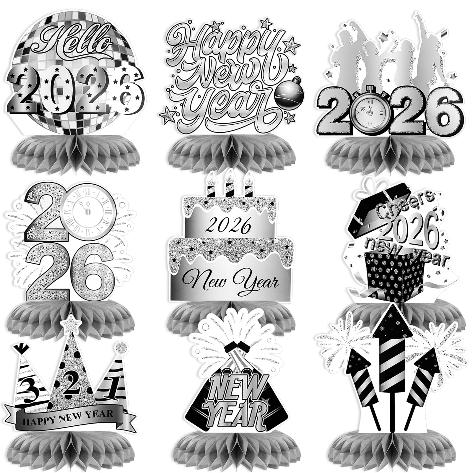 Lot De 2 Nappes Jetables Nouvel An 2026 Happy New Year - Argent Scintillant, 274x137 Cm, Décoration Table Festive