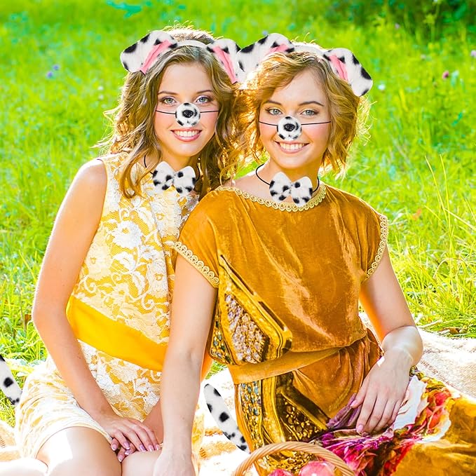 Diadema de orejas de animal de peluche, nariz, moño y cola miniatura 4